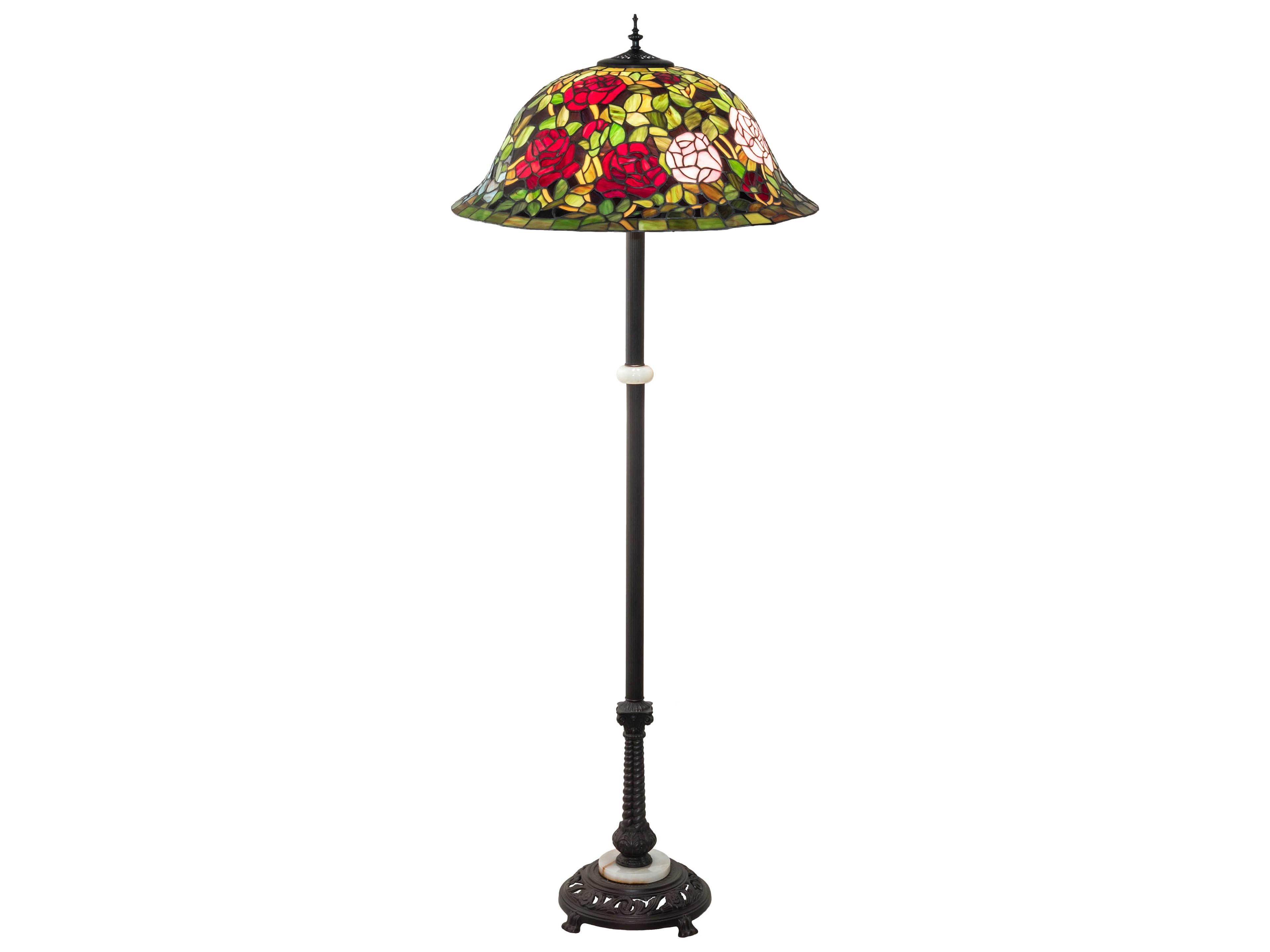 Meyda Tiffany Rosebush Glass Mahogany Bronze Floor Lamp