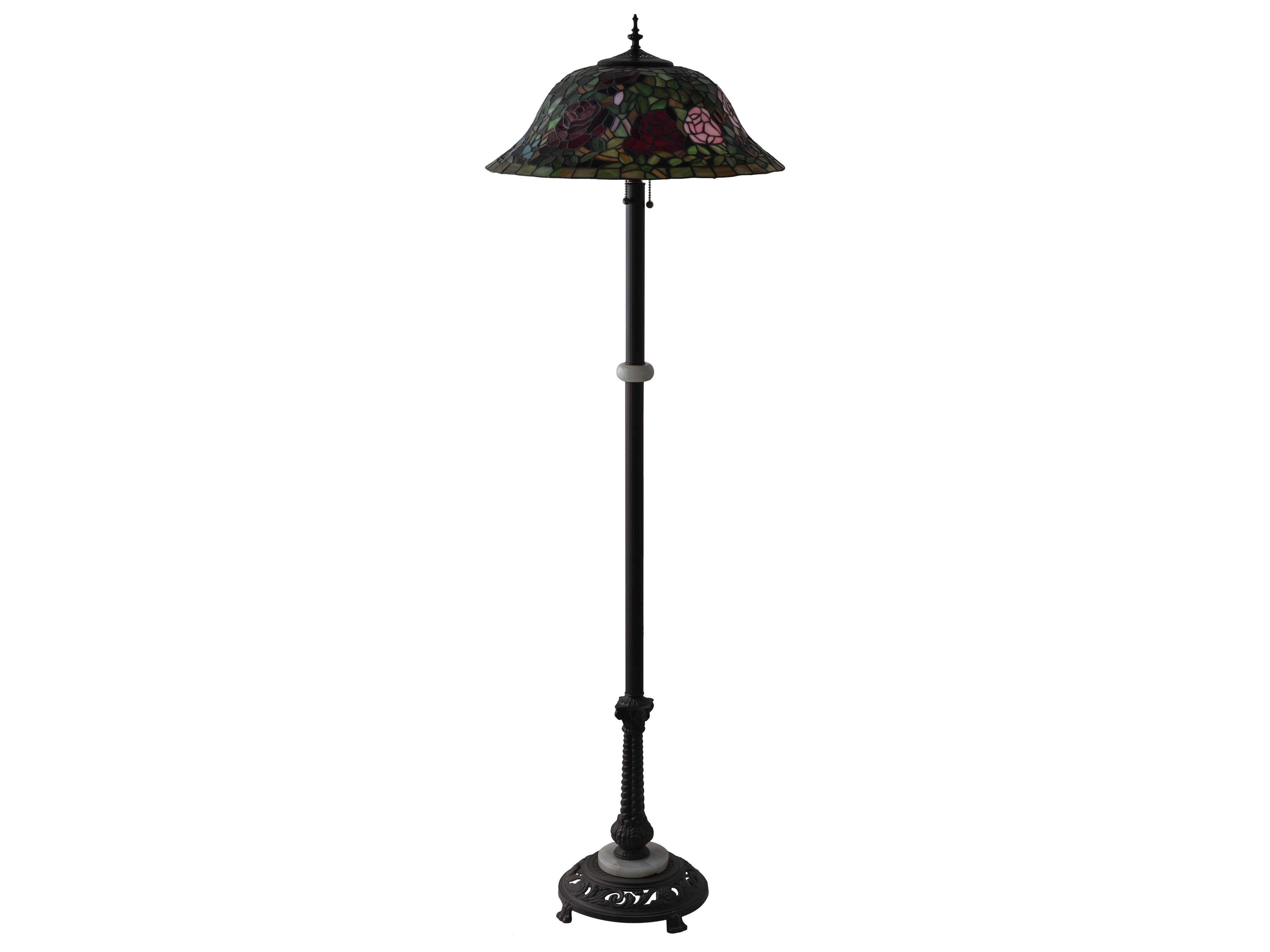 Meyda Tiffany Rosebush Glass Mahogany Bronze Floor Lamp