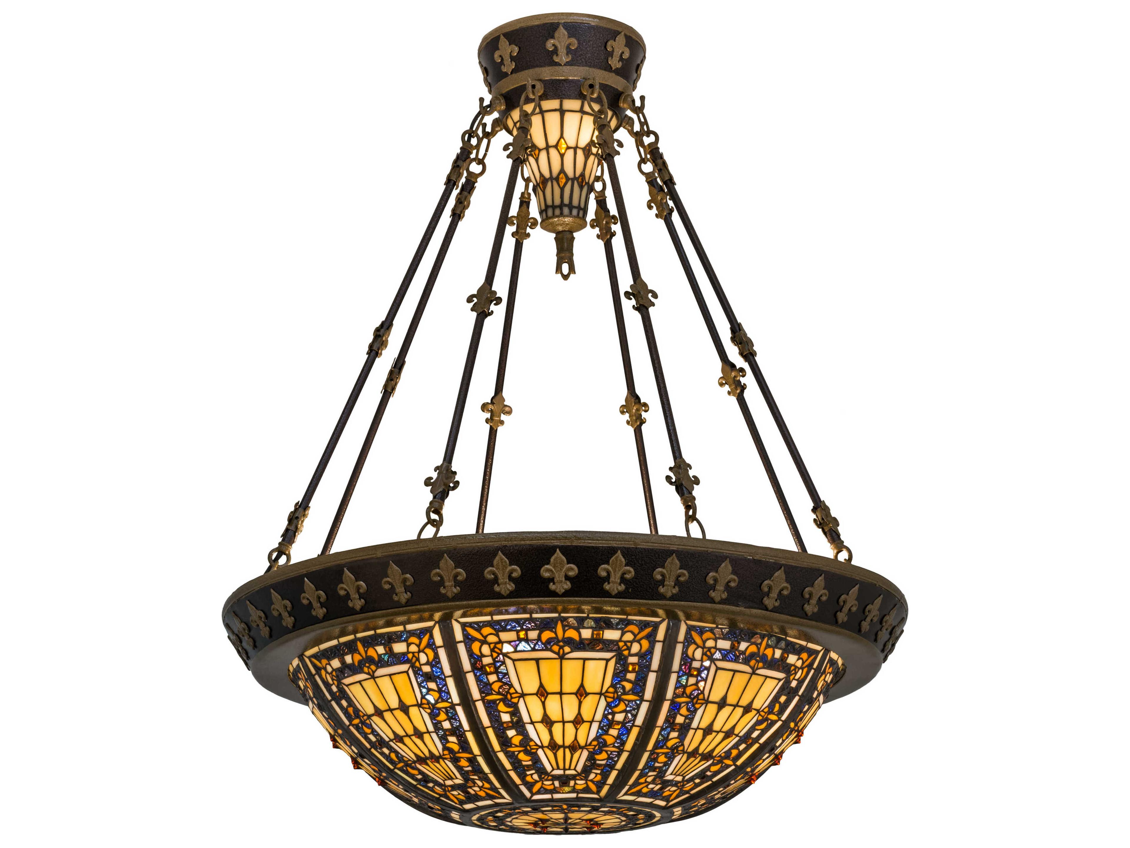 Meyda Fleur-de-lis 4-Light Bronze Tiffany Bowl Semi Flush Mount
