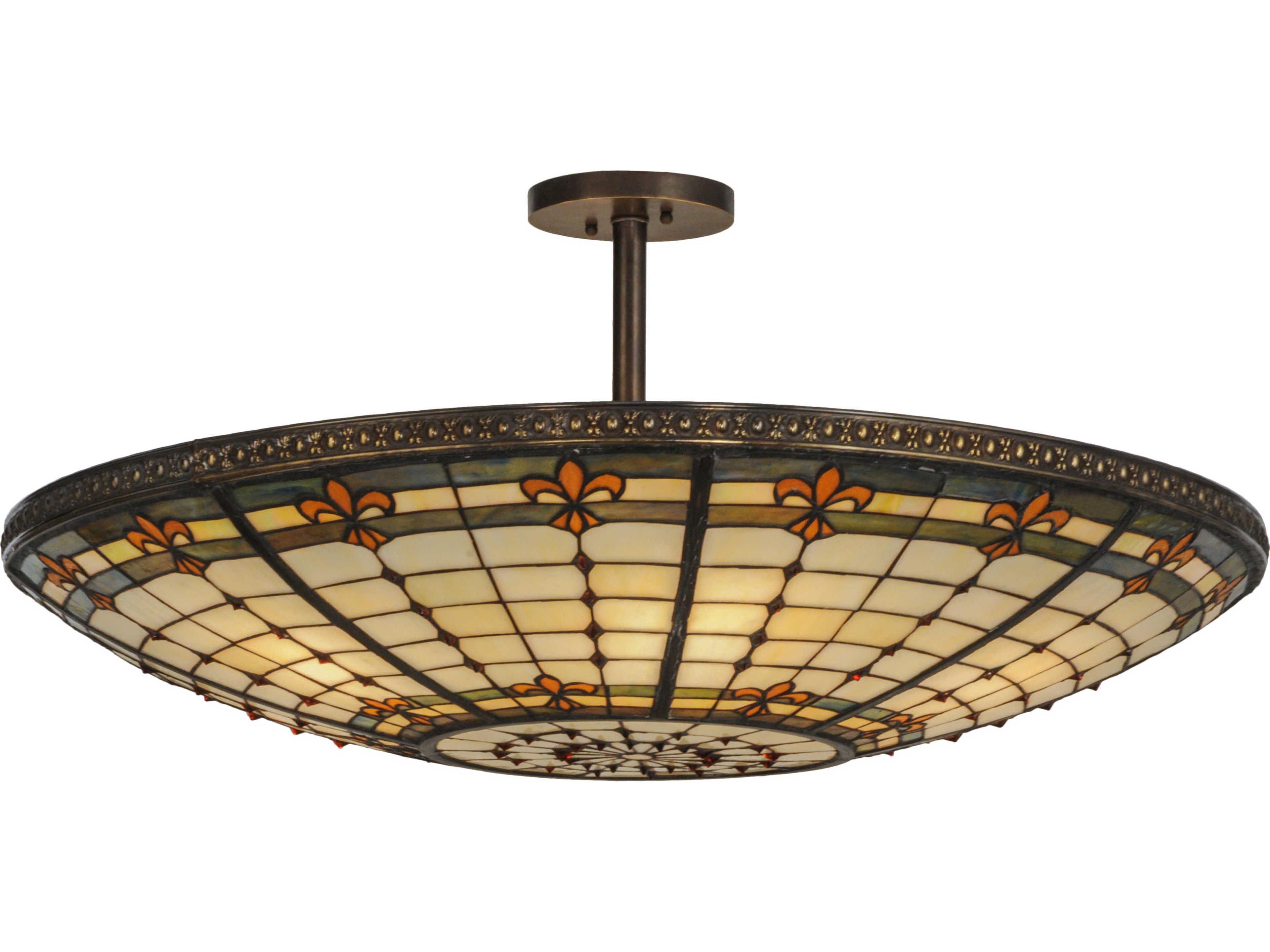 Meyda Fleur-de-lis 6-Light Bronze Tiffany Bowl Semi Flush Mount