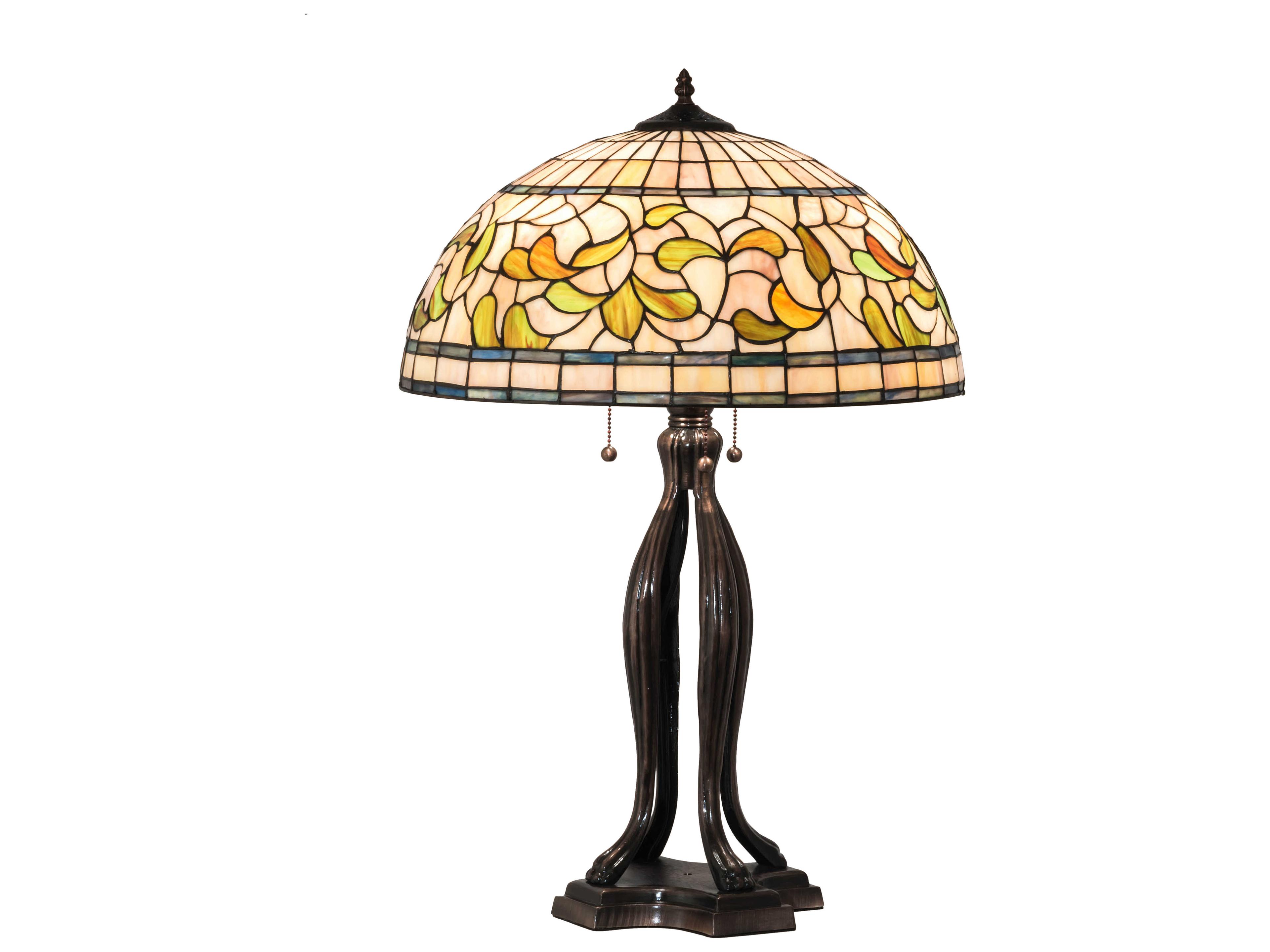 Meyda Tiffany Turning Leaf Glass Mahogany Bronze Buffet Lamp