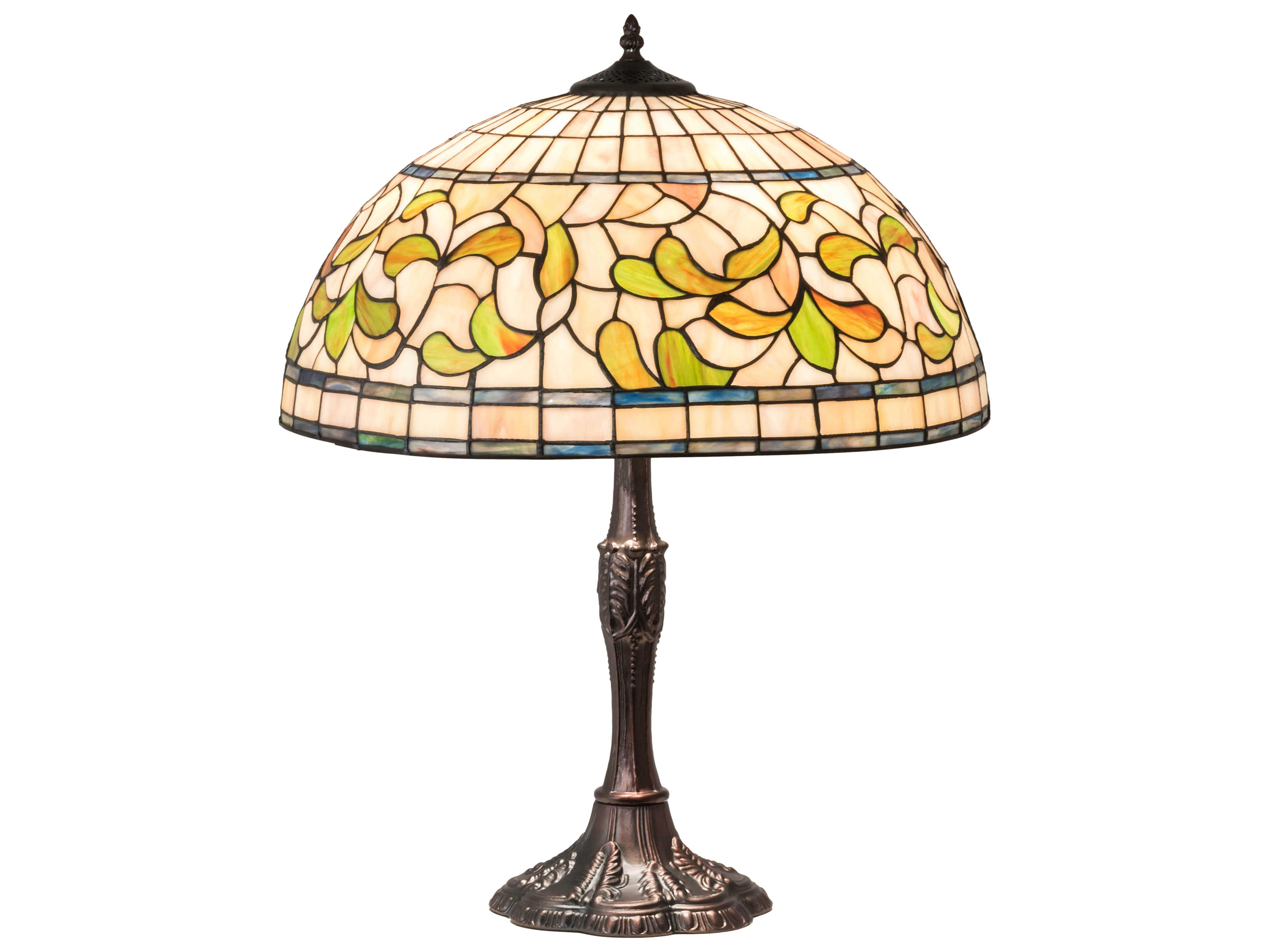 Meyda Tiffany Turning Leaf Glass Mahogany Bronze Buffet Lamp