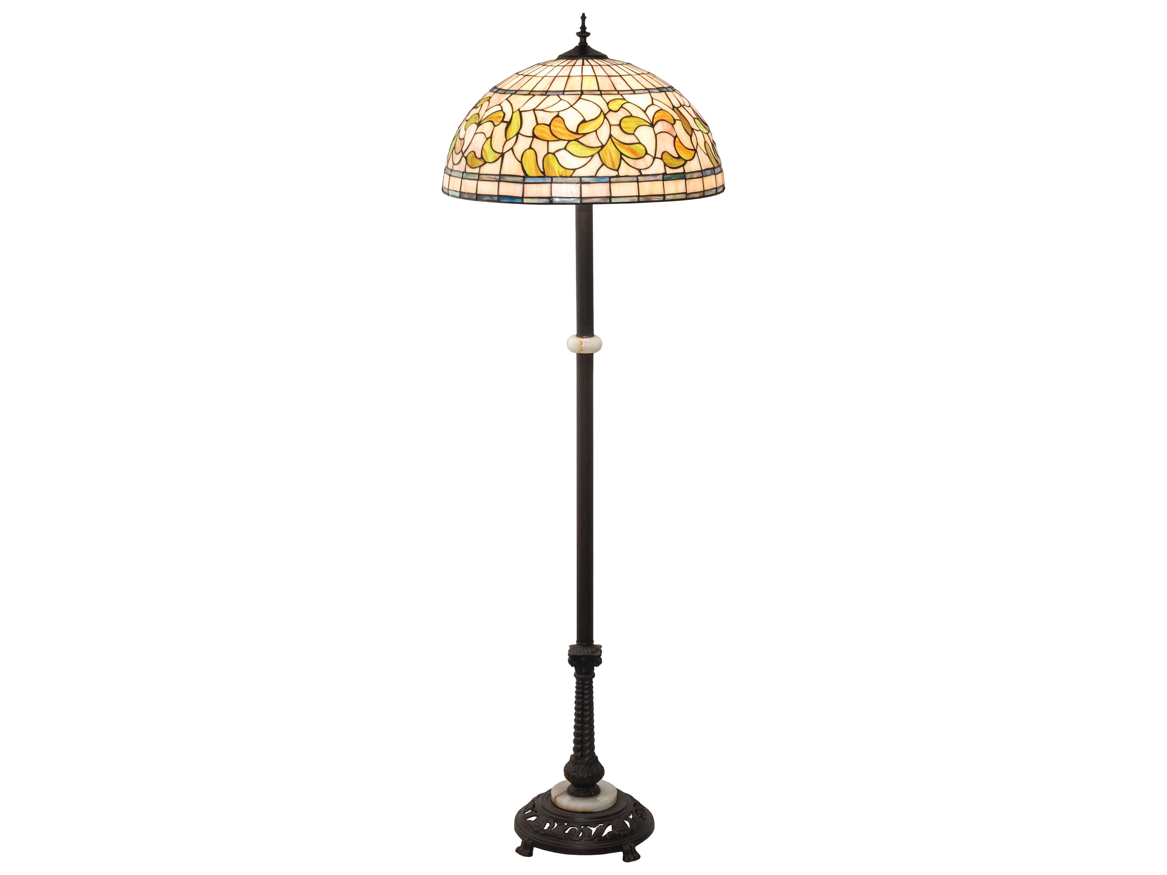 Meyda Tiffany Turning Leaf Glass Mahogany Bronze Floor Lamp