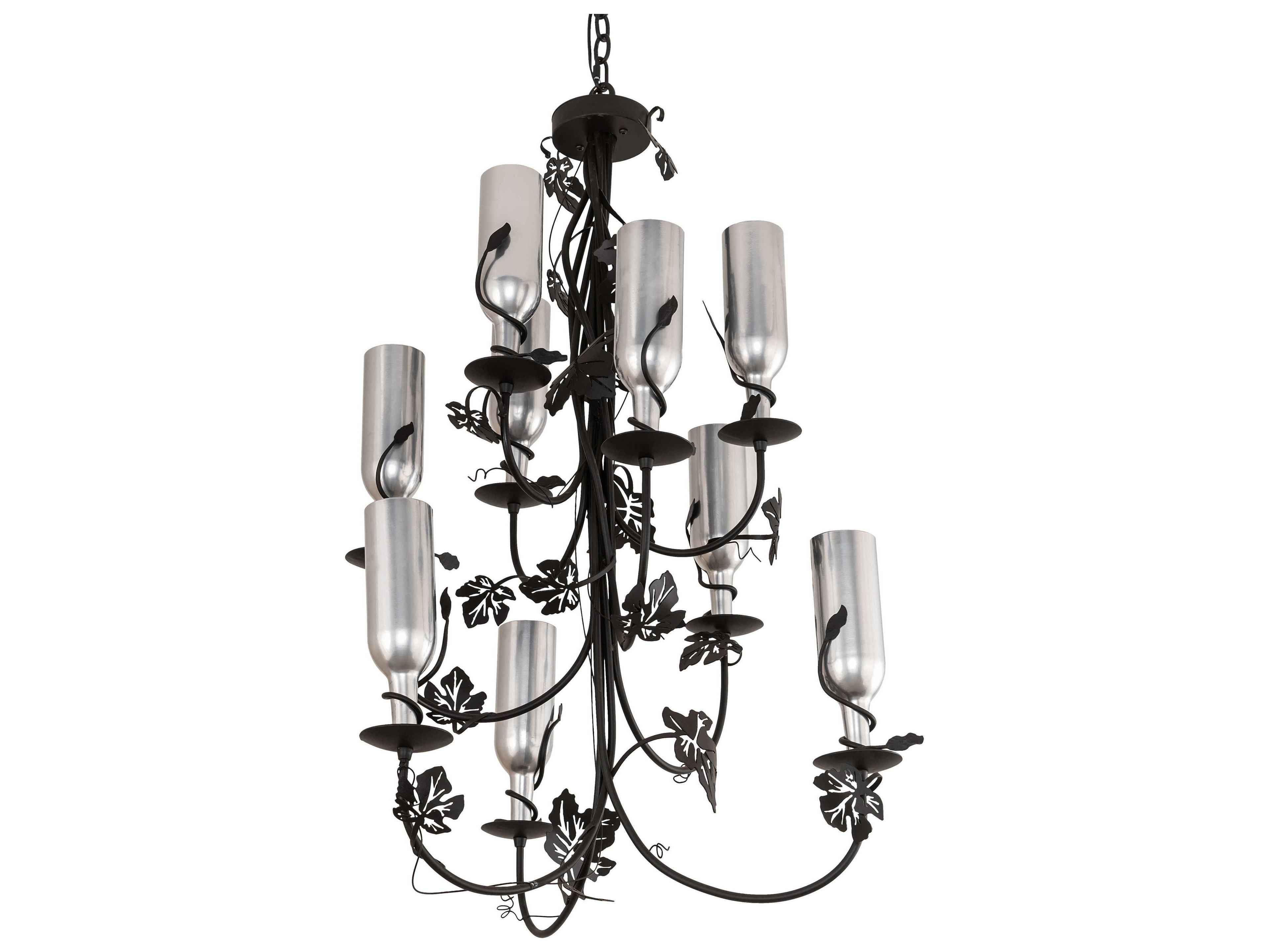 Meyda Tuscan Vineyard 9-Light Chrome Black Glass Cylinder Tiered Chandelier