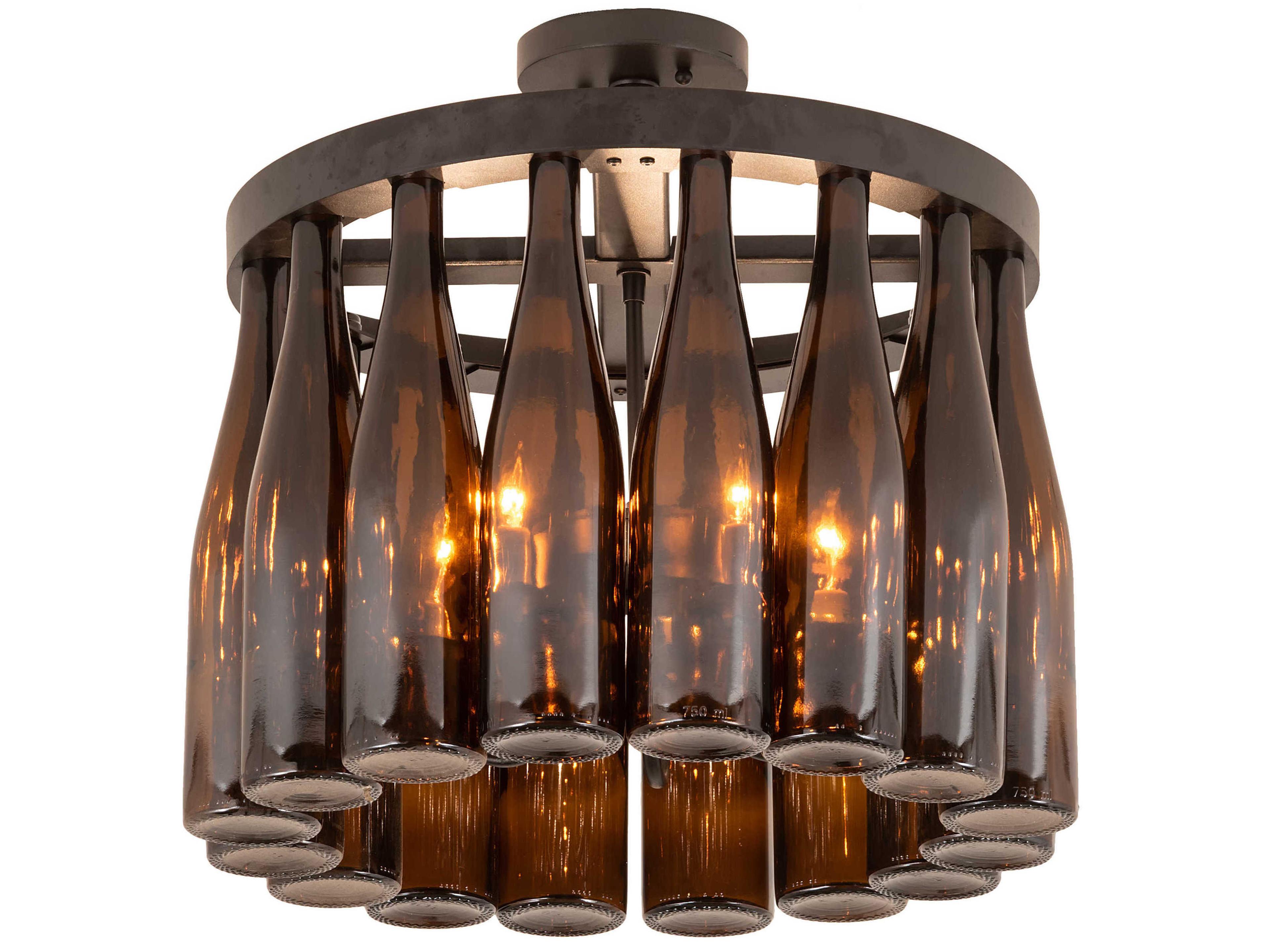 Meyda Tuscan Vineyard 5-Light Black Amber Brown Glass Drum Semi Flush Mount