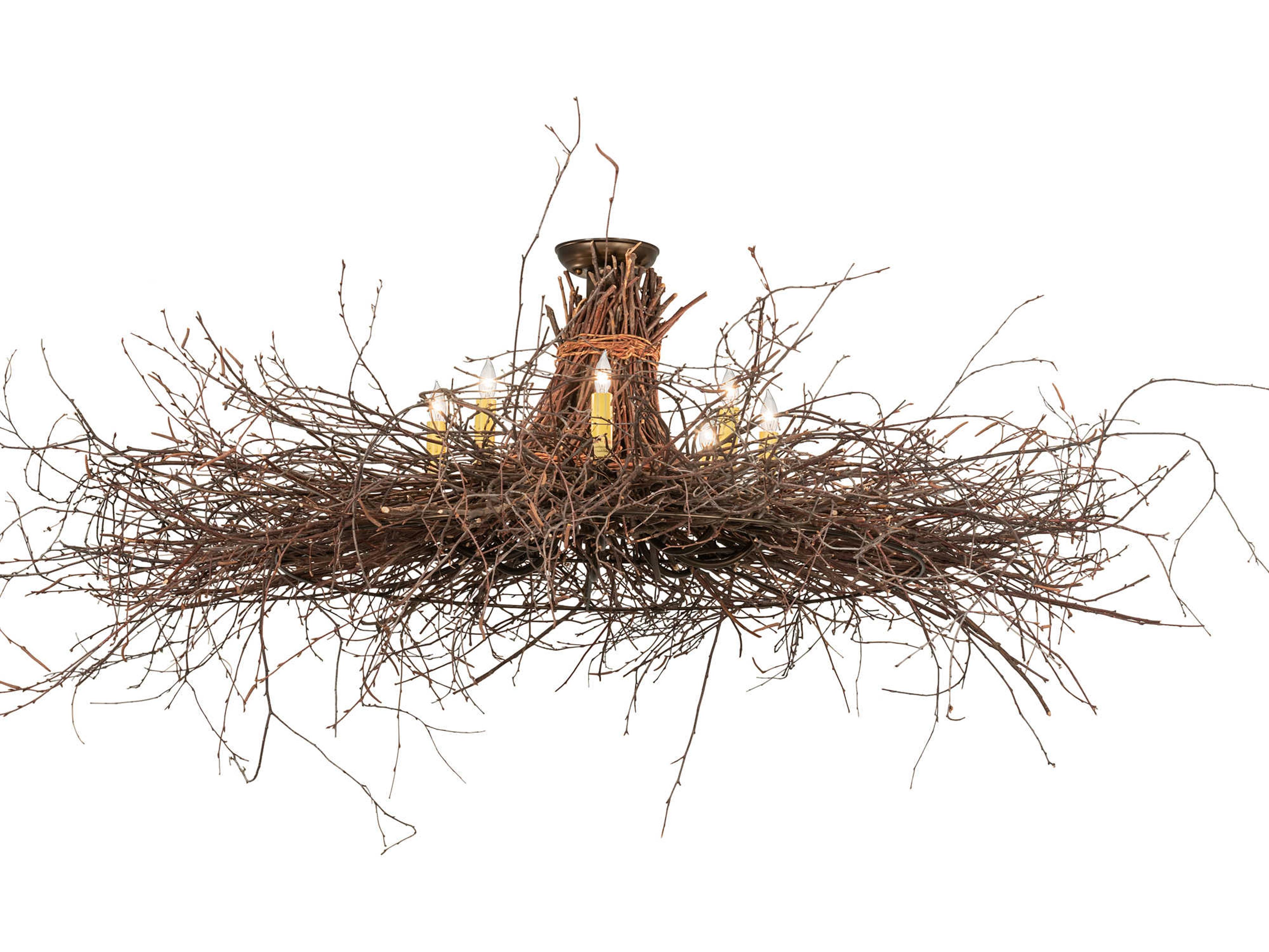 Meyda Twigs 8-Light Antique Copper Natural Wood Semi Flush Mount