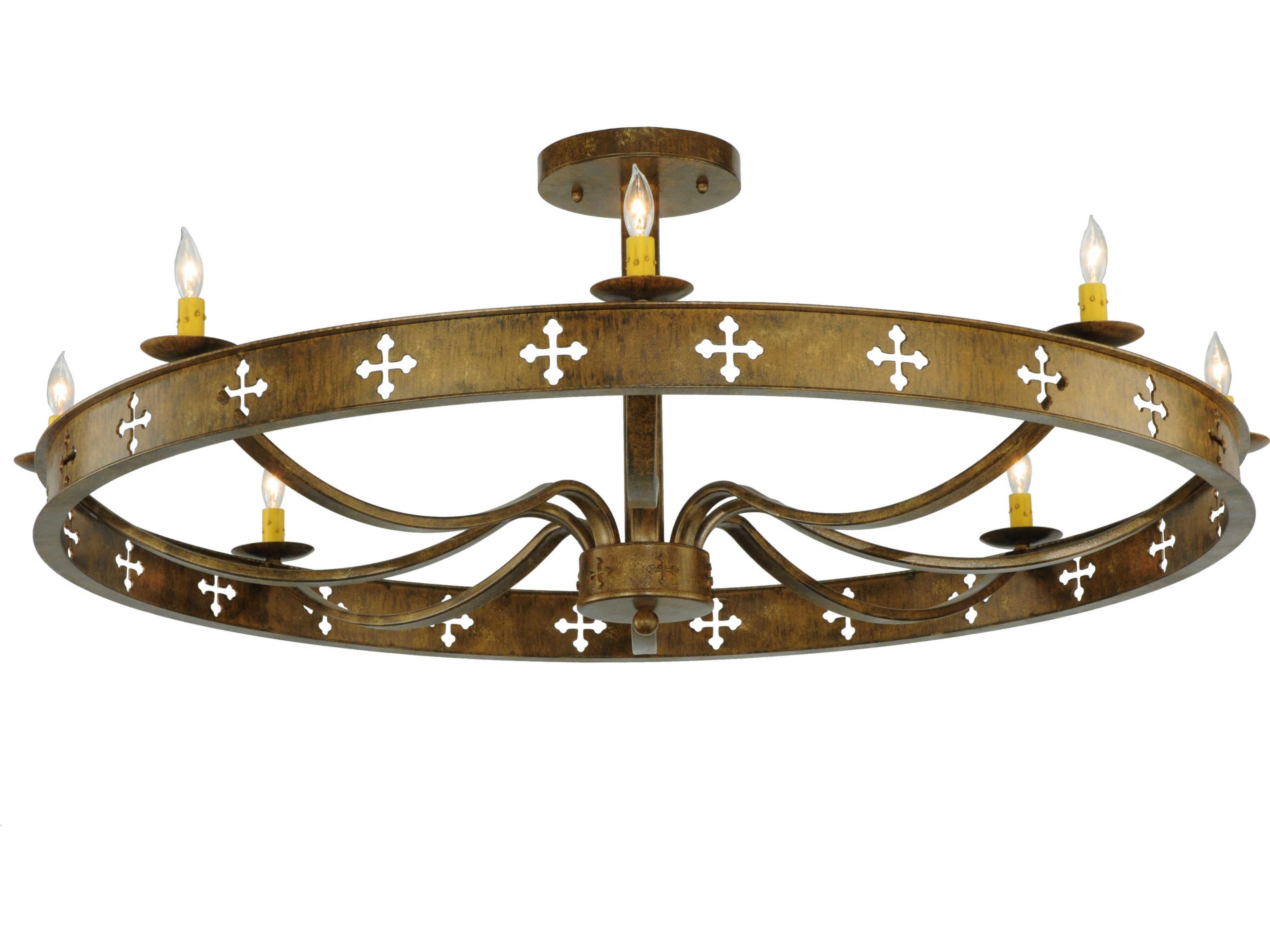 Meyda Victorian 8-Light Brass Round Semi Flush Mount