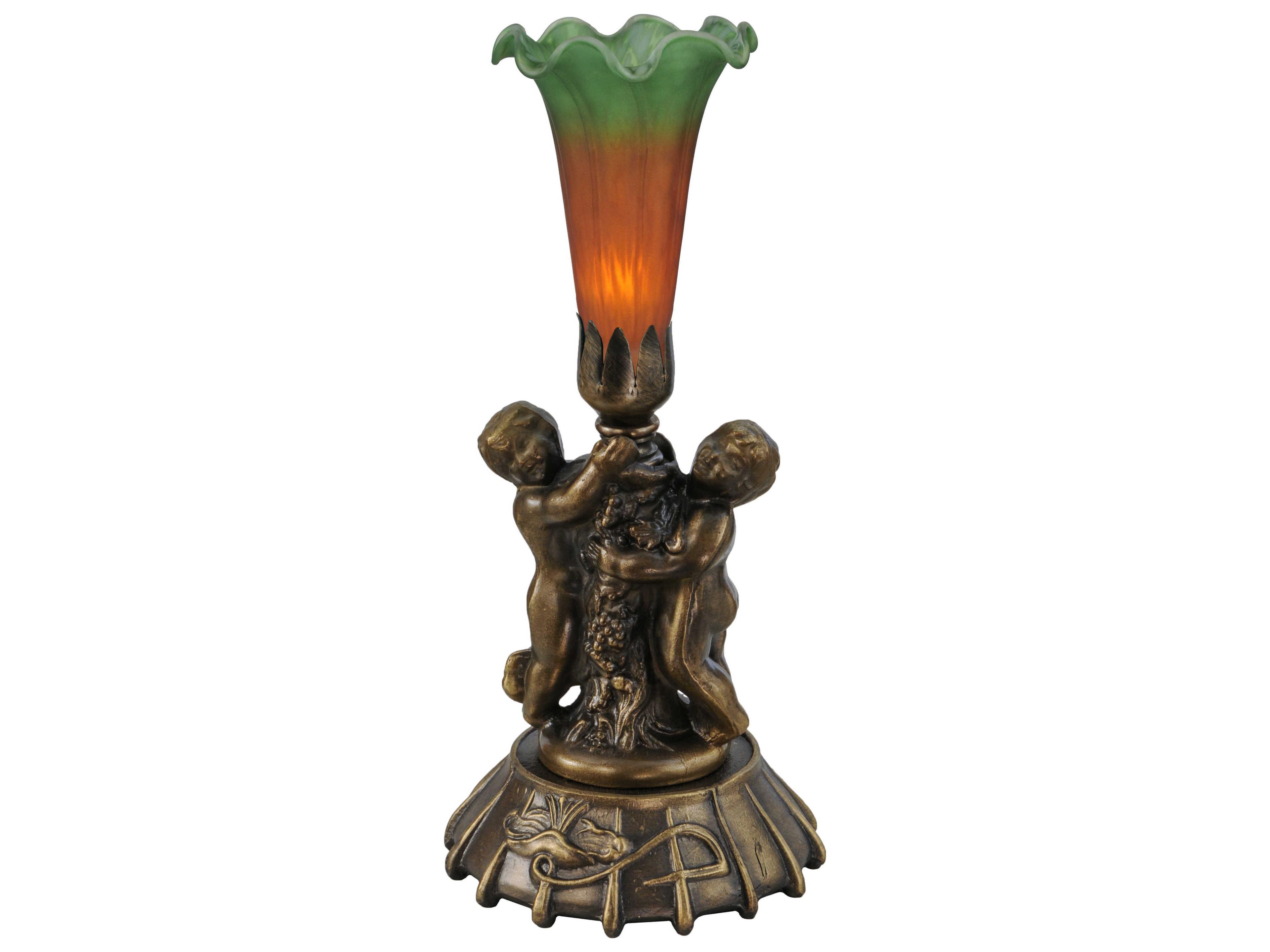 Meyda Twin Cherub Pond Lily Mini Table Lamp