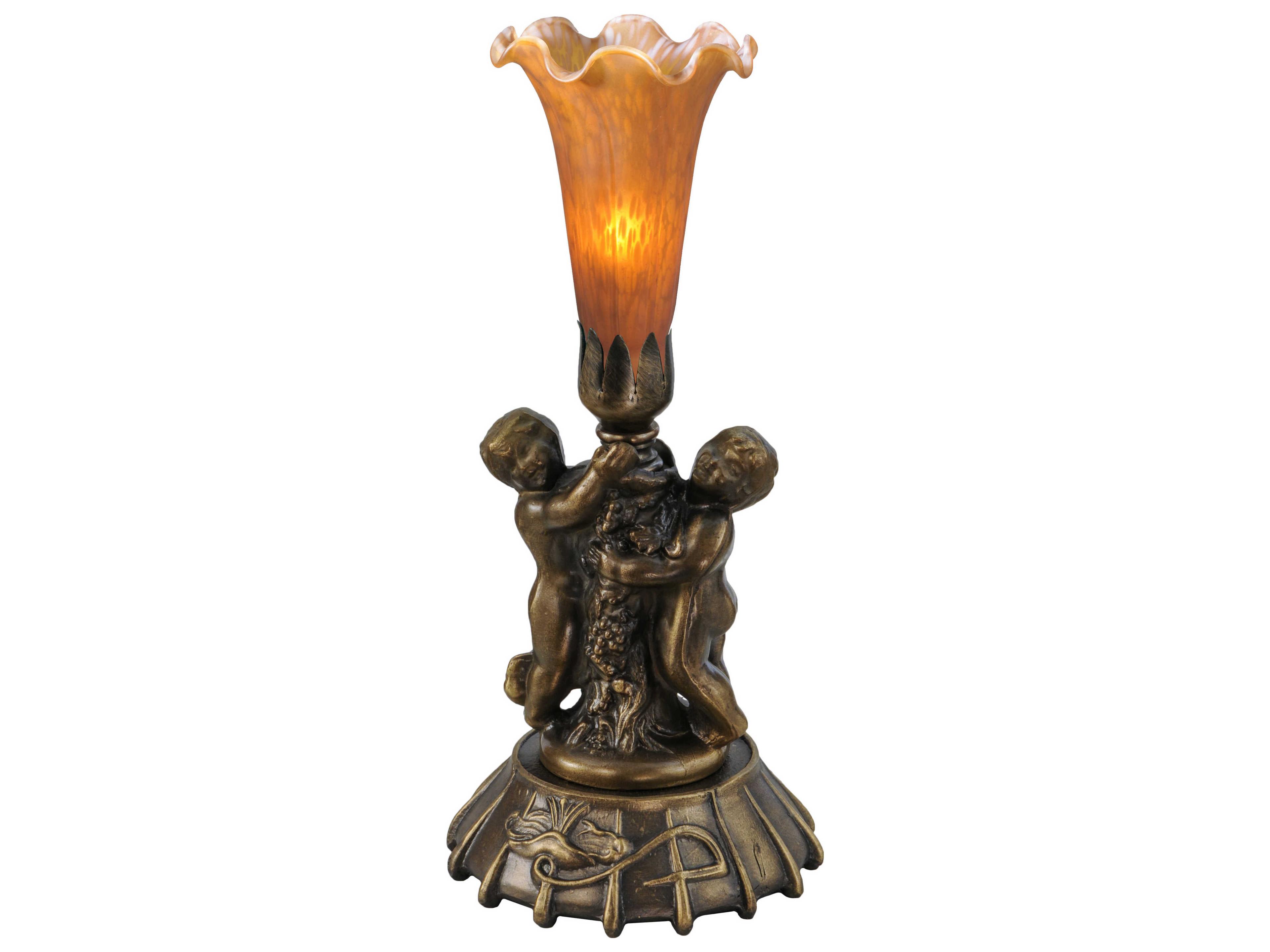 Meyda Twin Cherub Pond Lily Orange Mini Table Lamp