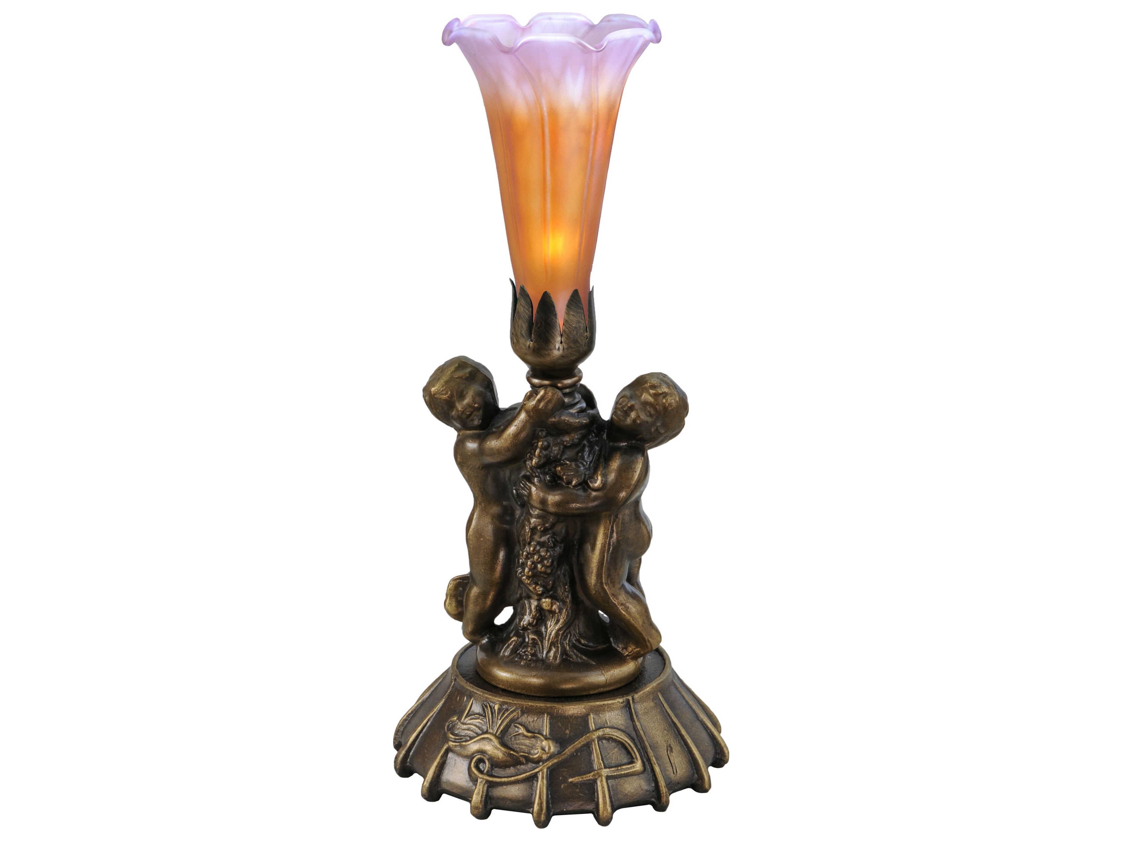 Meyda Twin Cherub Pond Lily Mini Table Lamp