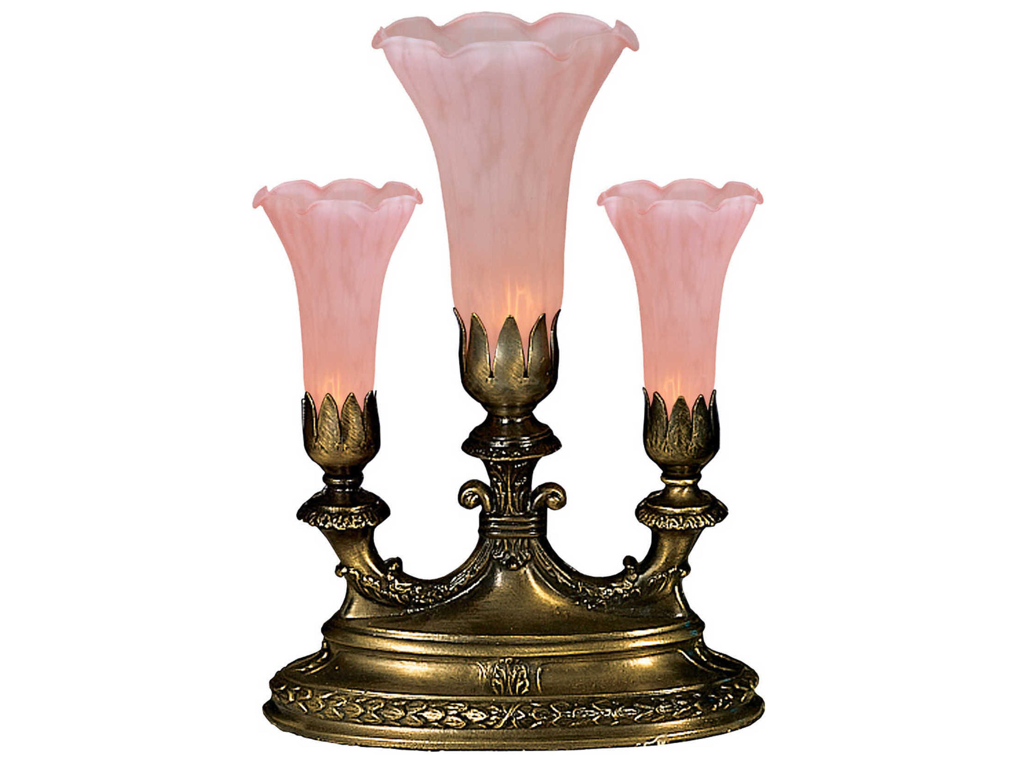Meyda Pink Tiffany Pond Lily Glass Bronze Traditional Table Lamp