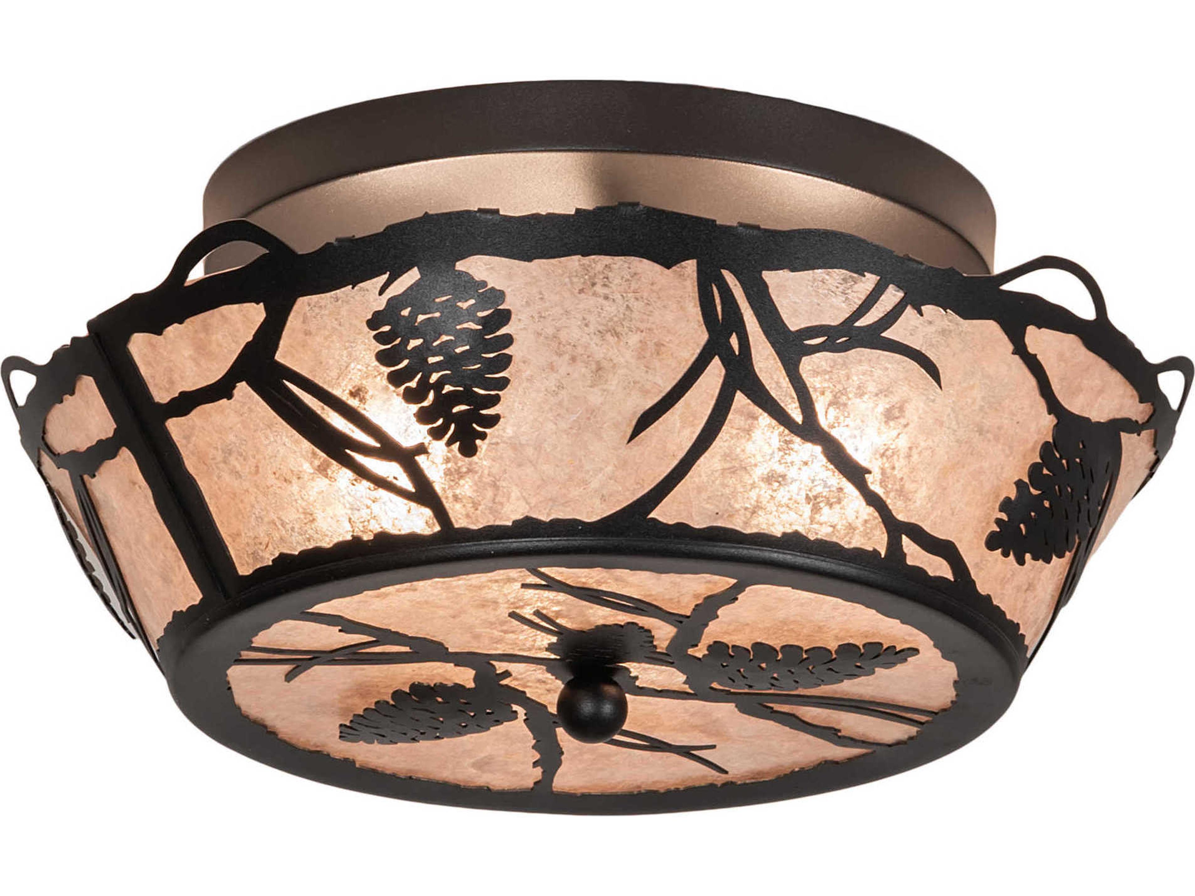 Meyda Whispering Pines 3-Light Black Silver Mica Bowl Flush Mount
