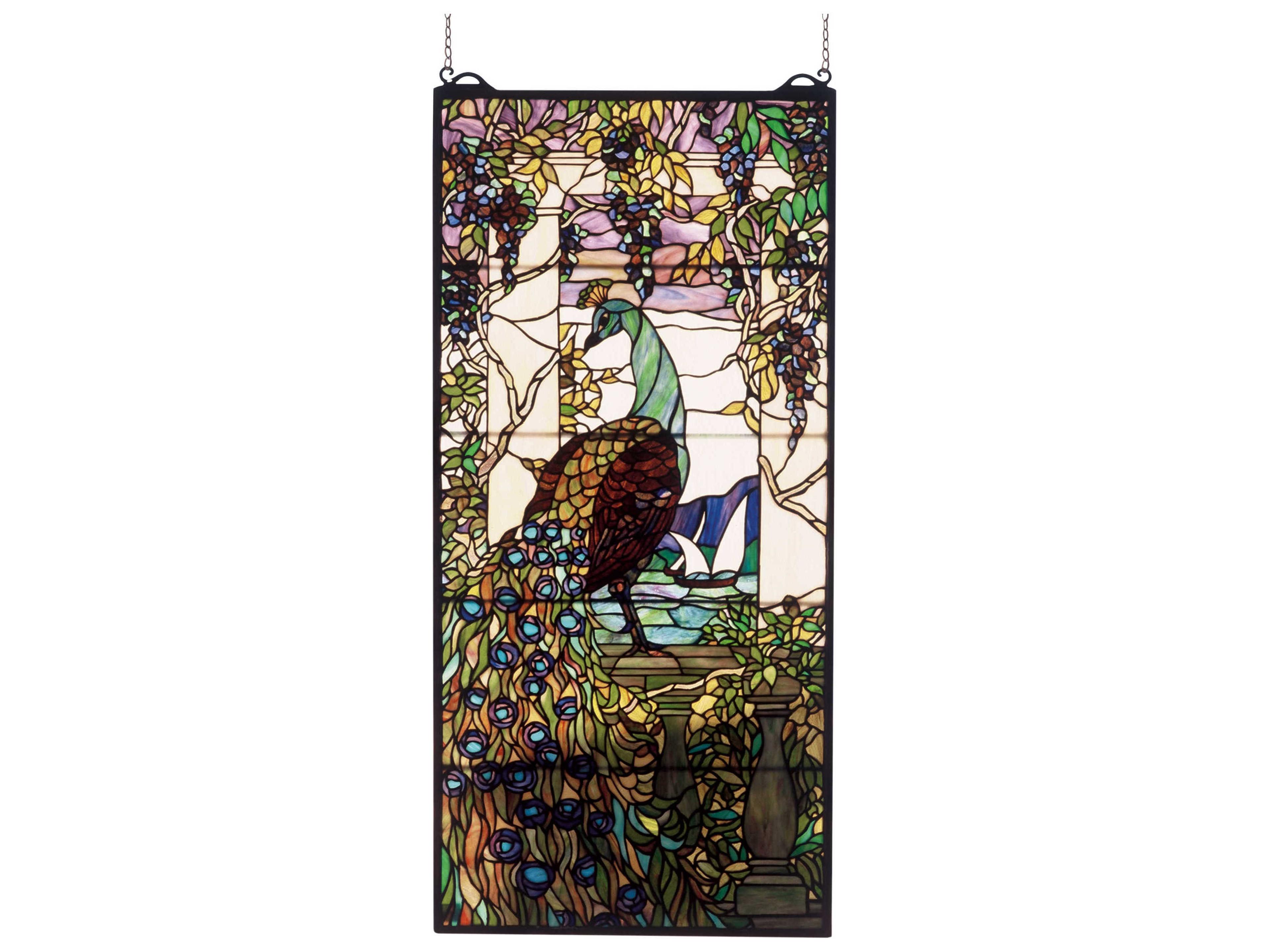 Meyda Peacock Wisteria Stained Glass Window