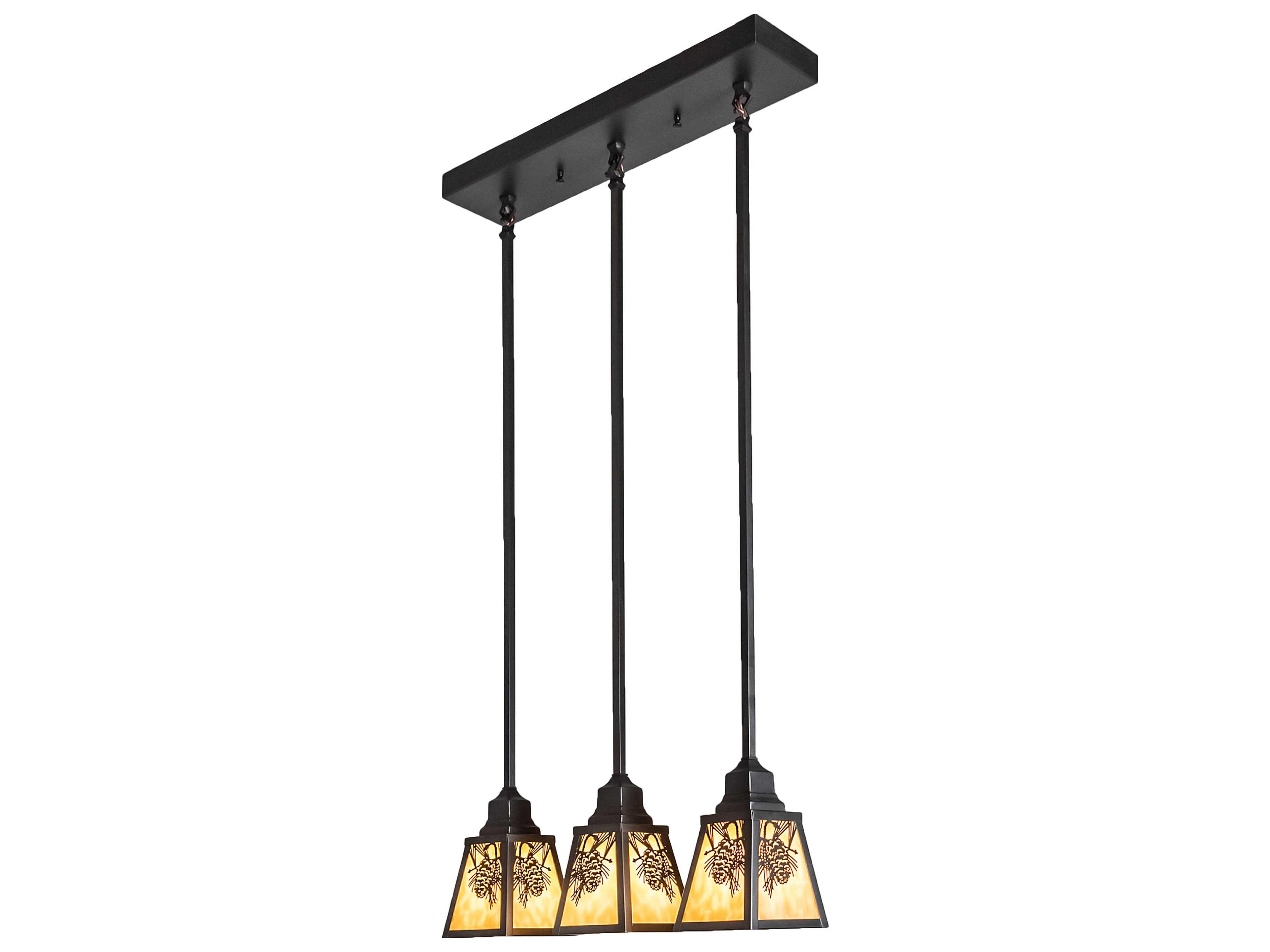 Meyda Winter Pine 3-Light Craftsman Brown Oil Rubbed Bronze Glass Island Pendant