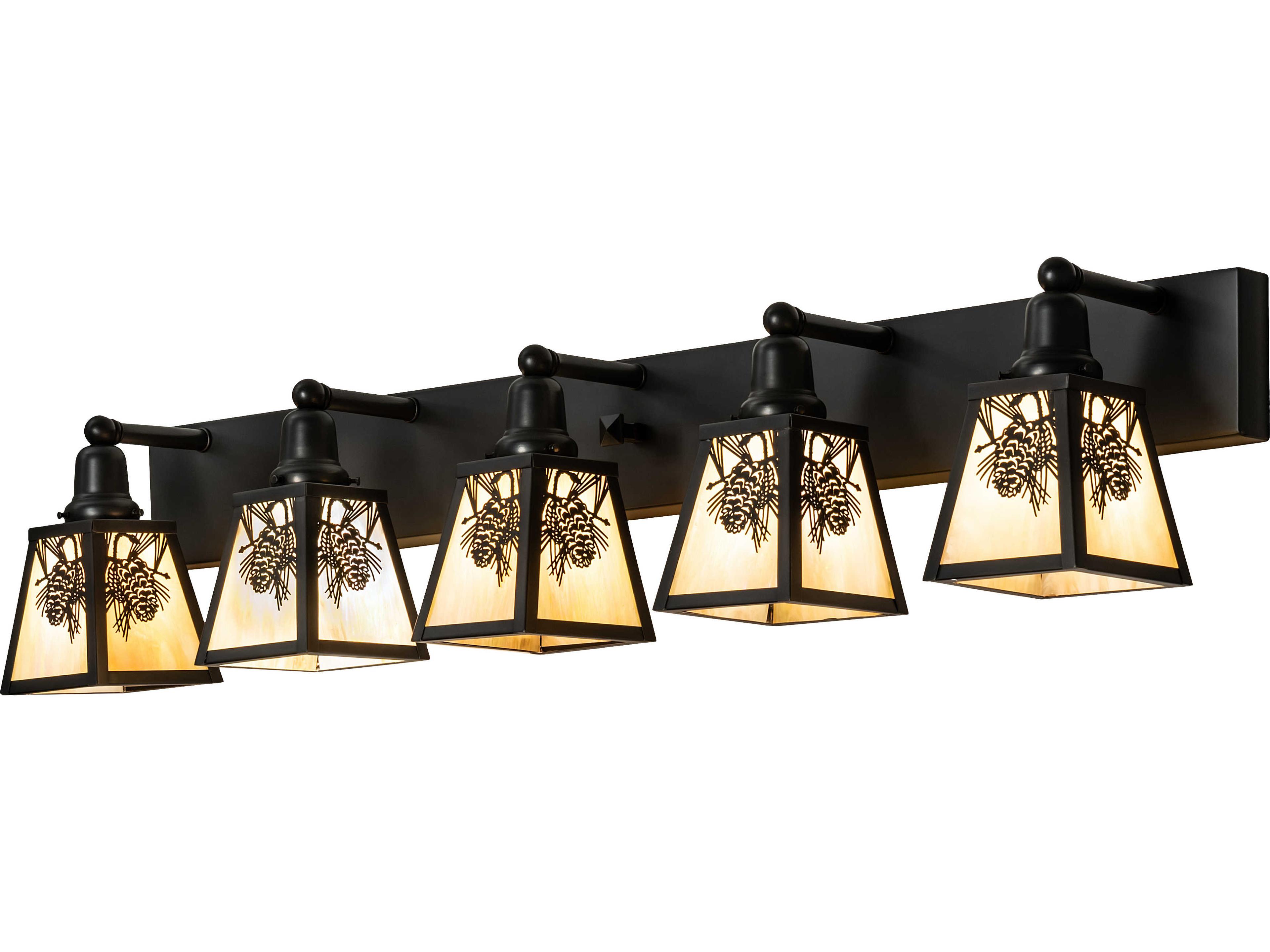 Meyda Winter Pine 5-Light Craftsman Brown Oil Rubbed Bronze Glass Vanity Light