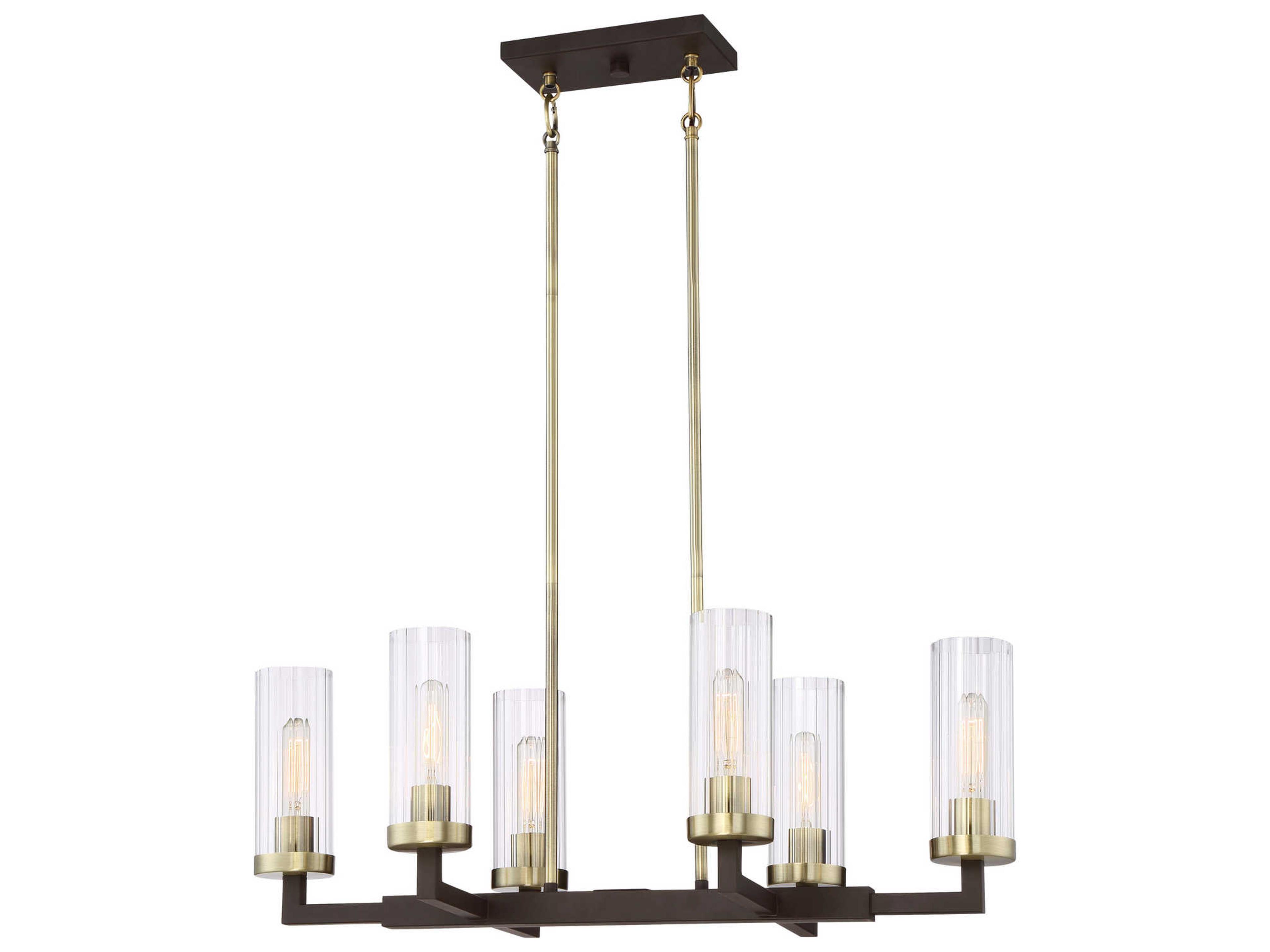Minka Lavery Ainsley Court 6-Light Aged Kinston Bronze With Brushed Glass Cylinder Linear Island Pendant