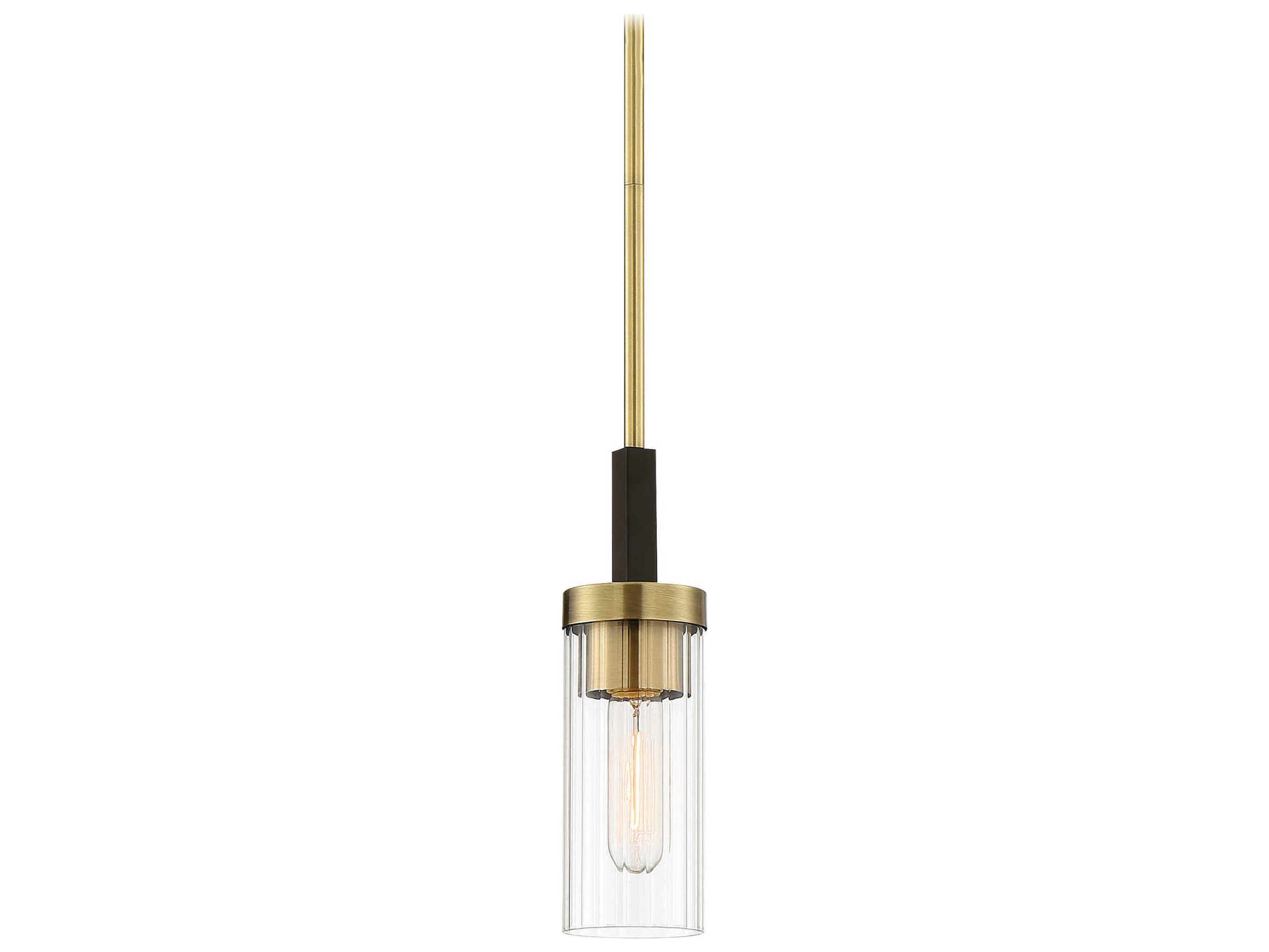 Minka Lavery Ainsley Court 1-Light Aged Kinston Bronze Brushed Brass Glass Cylinder Linear Mini Pendant