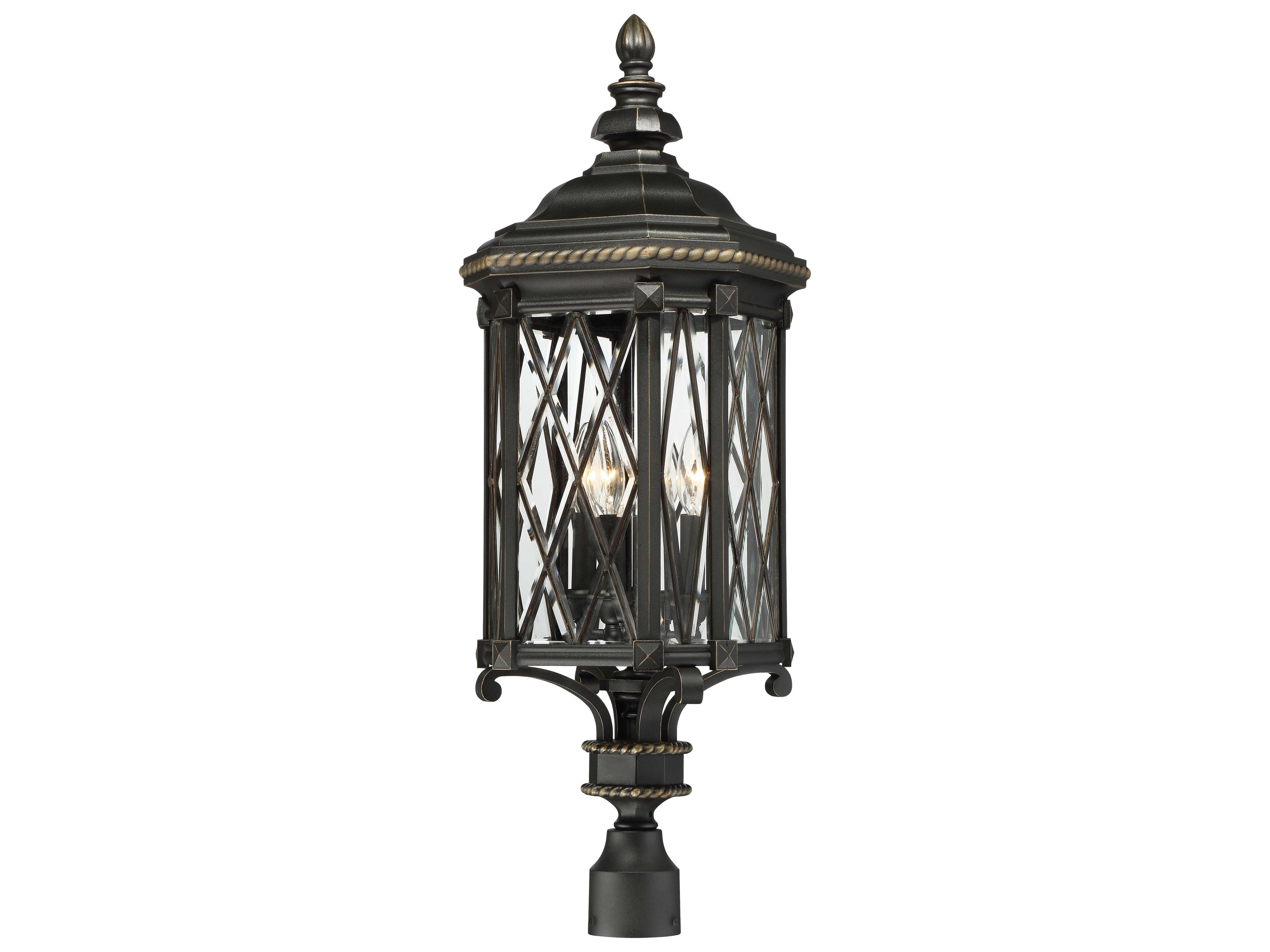 Bexley Manor Black with Gold Highlights Glass Outdoor Post Light