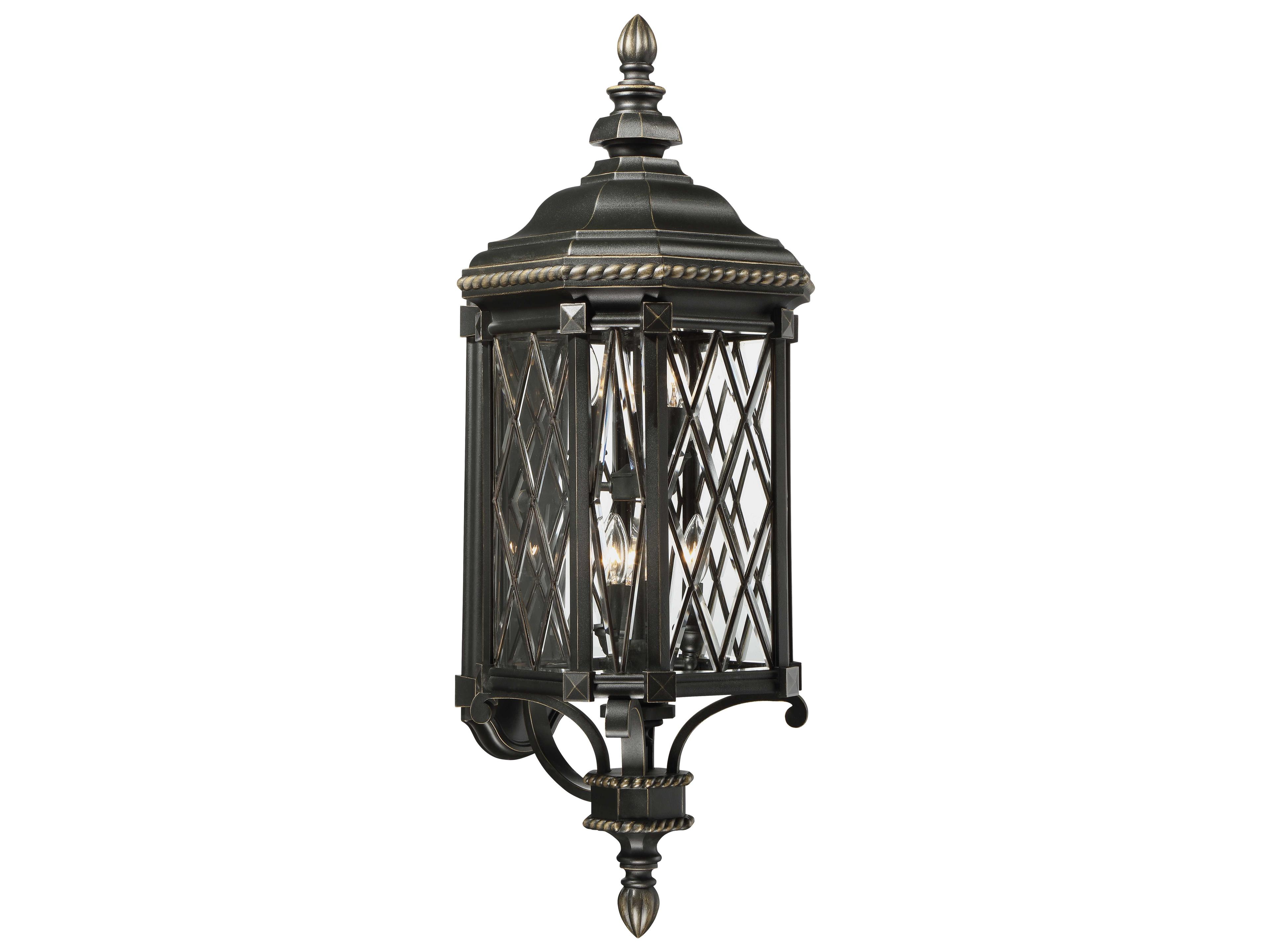 Bexley Manor Black with Gold Highlights Glass Outdoor Wall Light