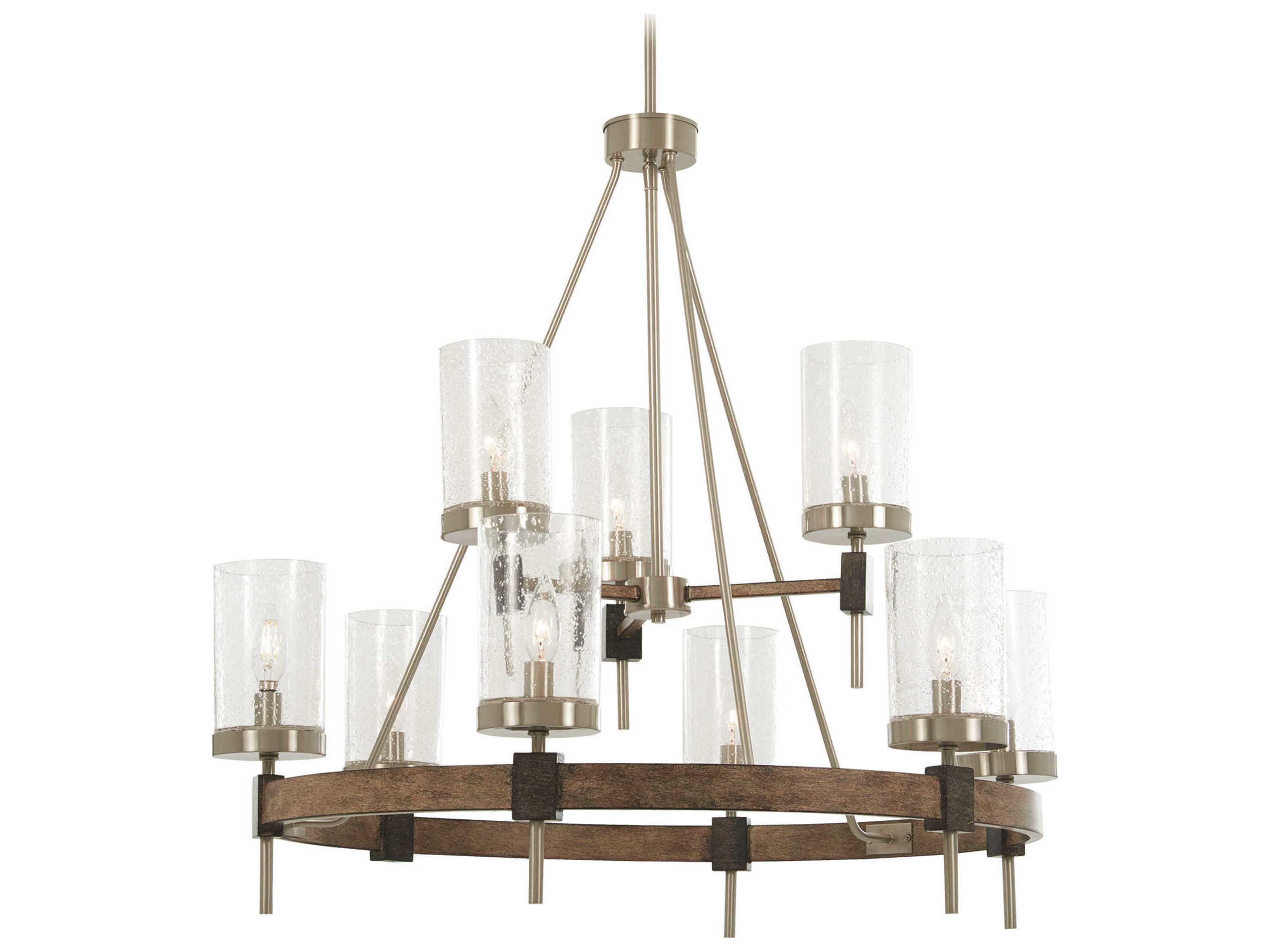 Minka Lavery Bridlewood 9-Light Stone Grey Brushed Nickel Glass Candelabra Cylinder Chandelier