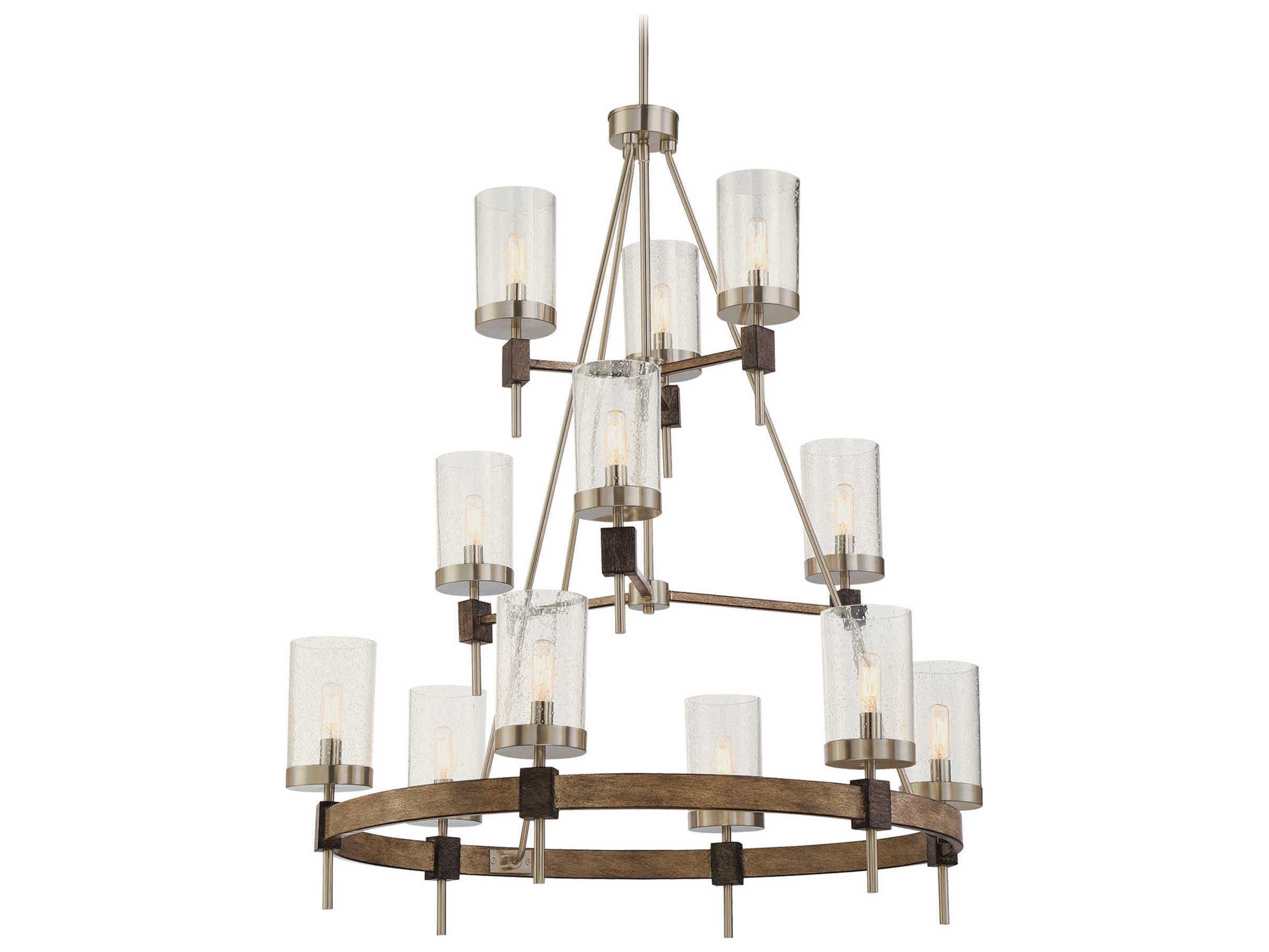 Minka Lavery Bridlewood 12-Light Stone Grey Brushed Nickel Glass Candelabra Cylinder Chandelier