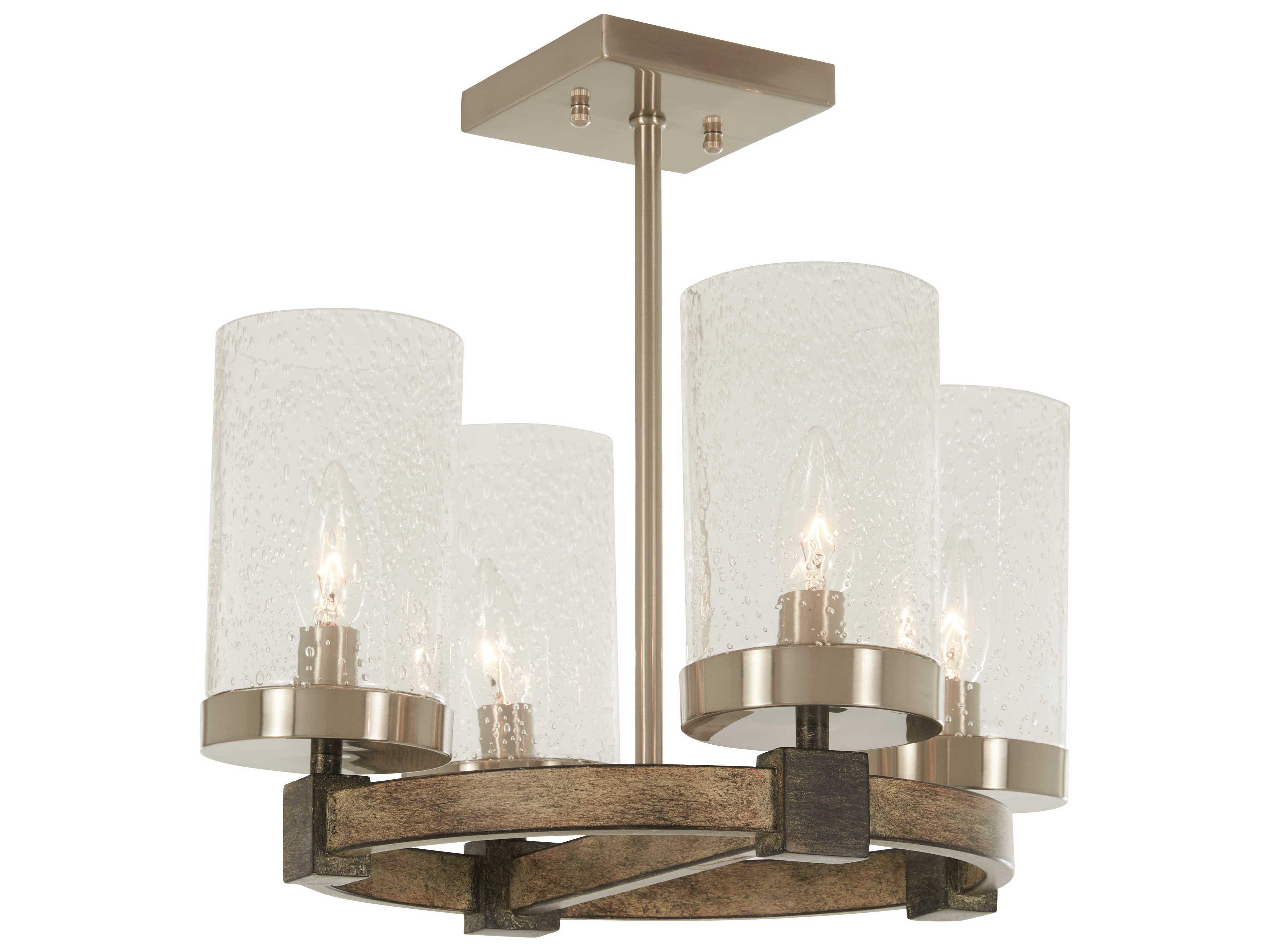 Minka Lavery Bridlewood 4-Light Stone Grey Brushed Nickel Glass Cylinder Semi Flush Mount