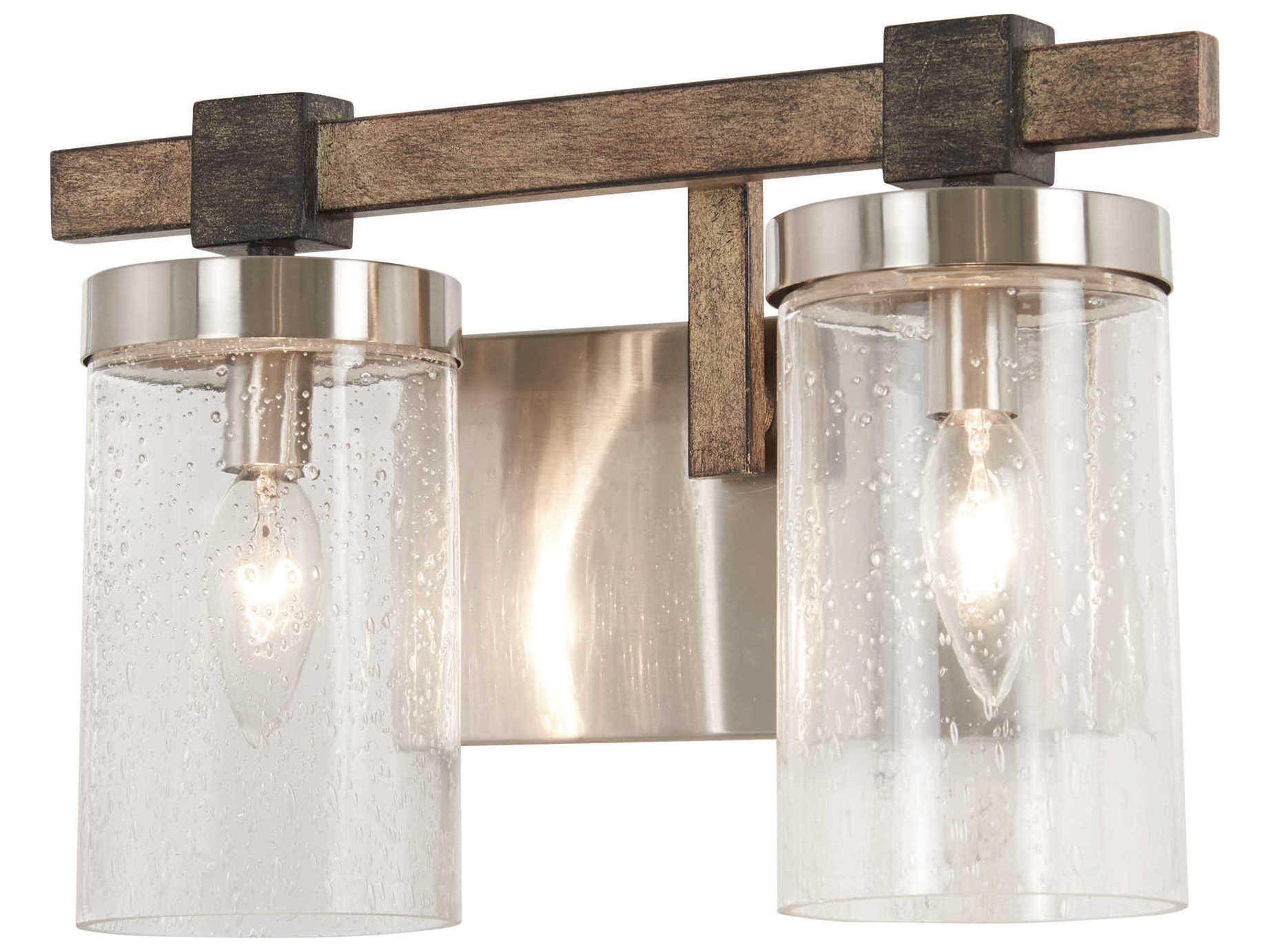 Minka Lavery Bridlewood 2-Light Stone Grey Brushed Nickel Glass Vanity Light