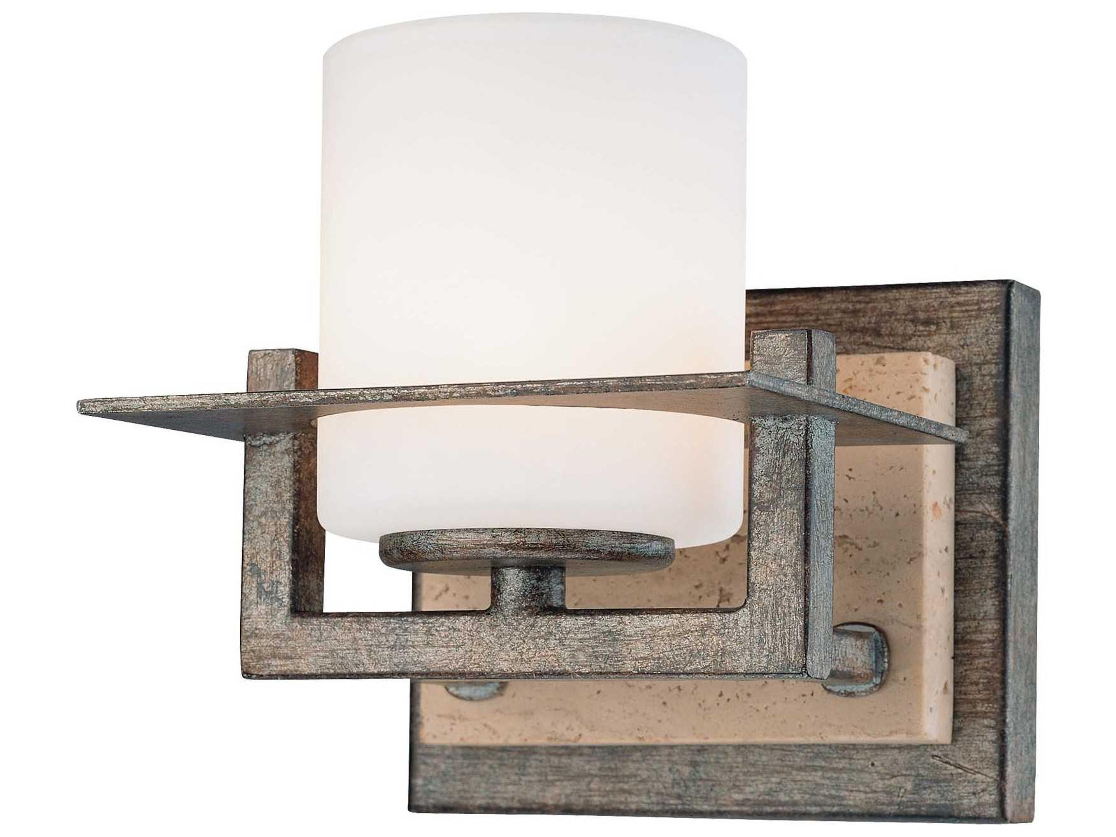 Minka Lavery Compositions Aged Patina Iron With Travertine Stone Black Glass Wall Sconce
