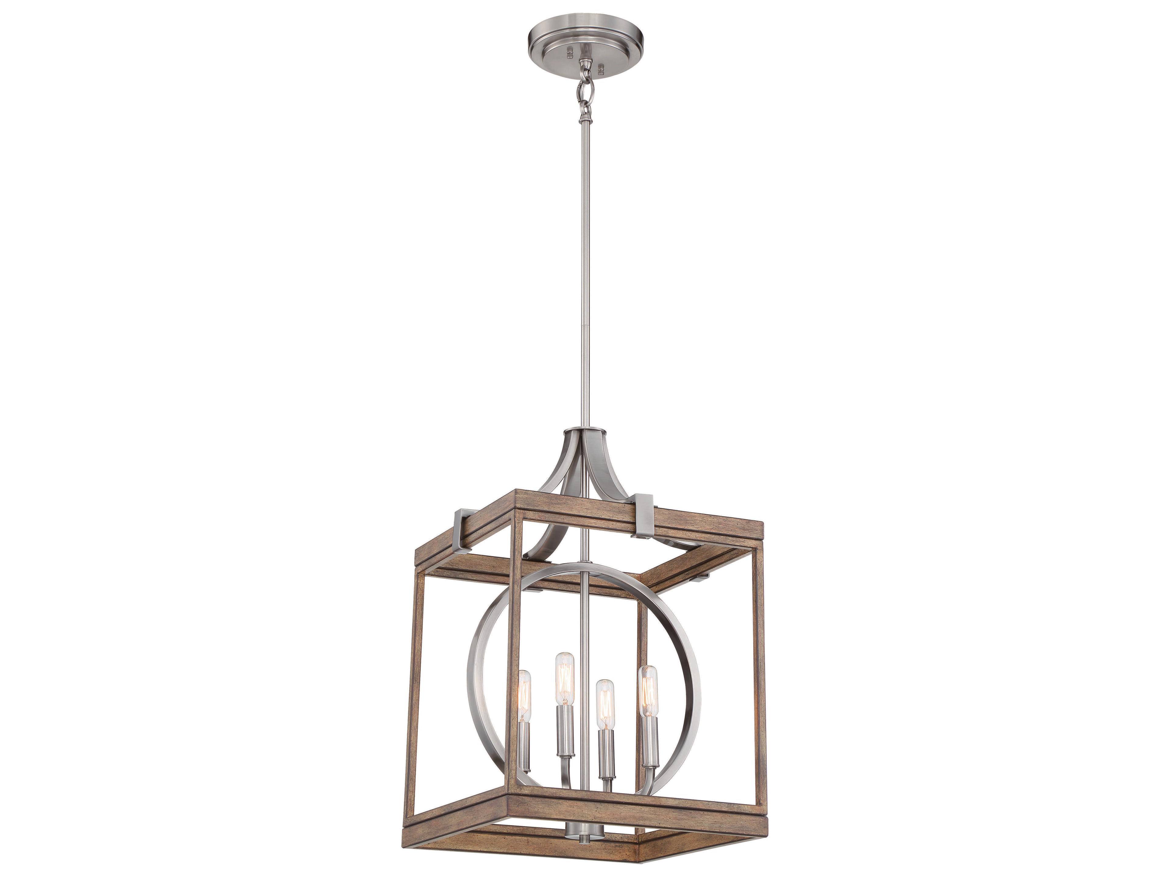 Minka Lavery Country Estates 4-Light Sun Faded Wood Brushed Nickel Brown Candelabra Linear Chandelier