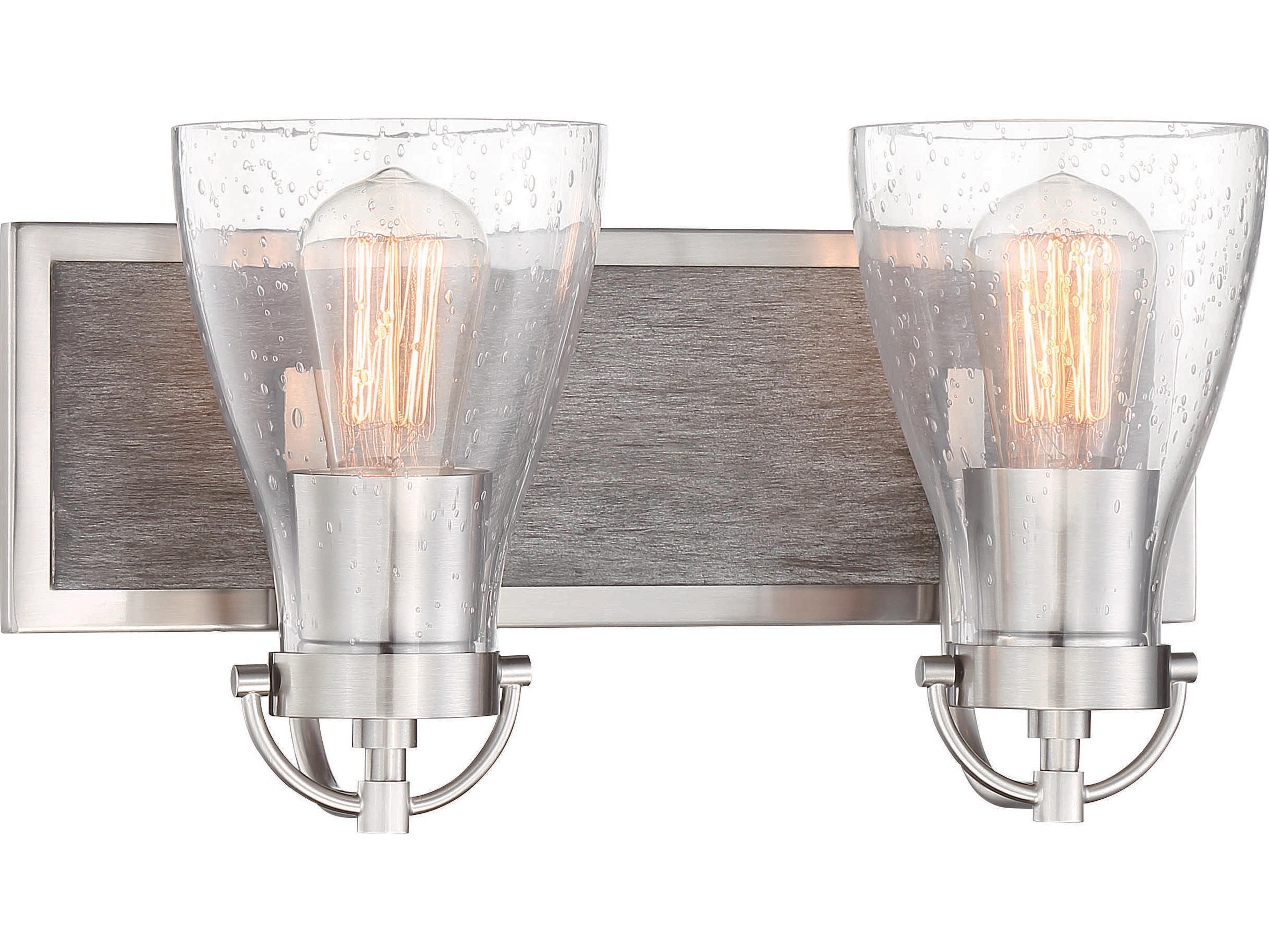 Minka Lavery Garrison 2-Light Brushed Nickel Shale Wood Brown Glass Vanity Light