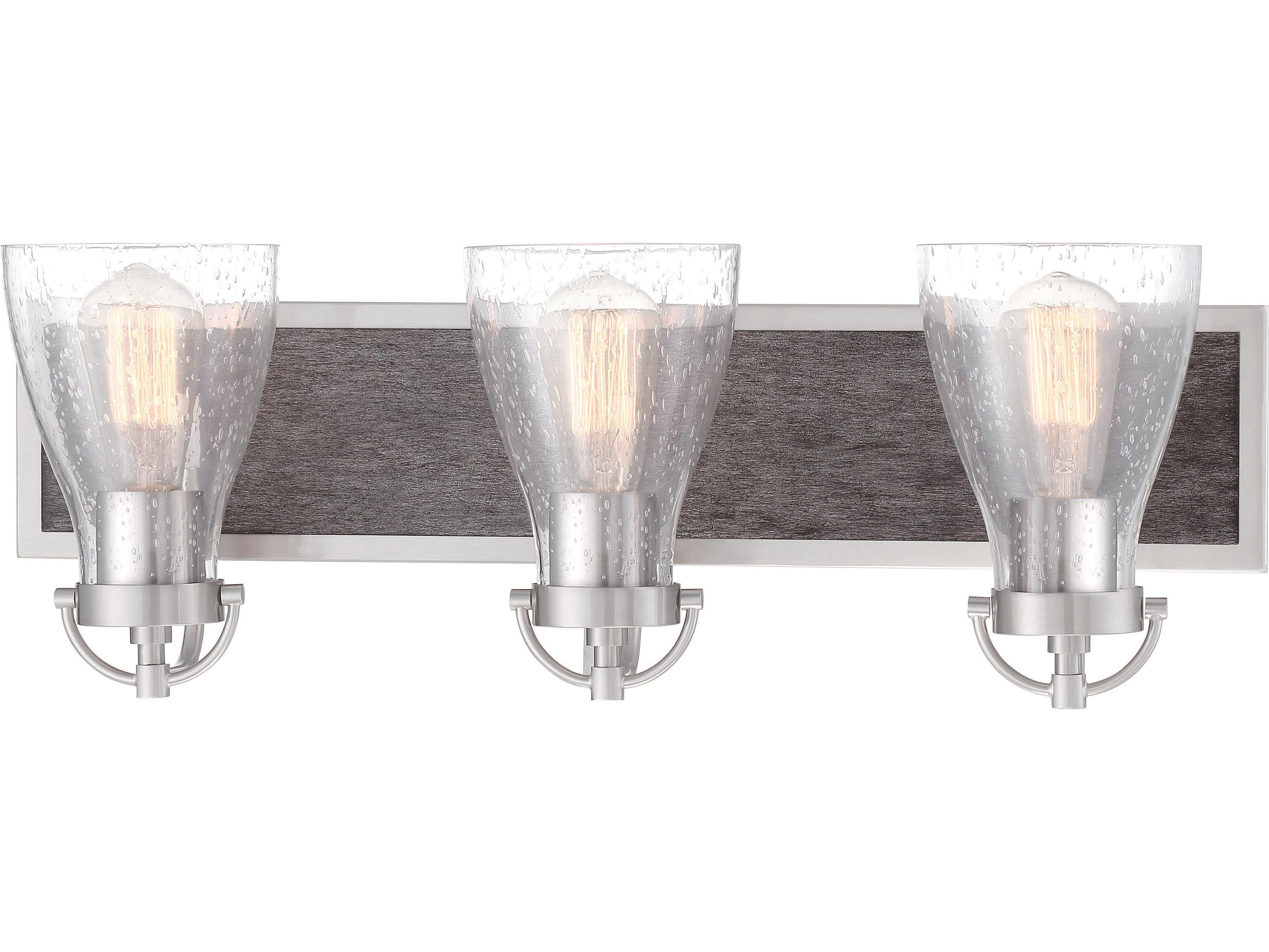 Minka Lavery Garrison 3-Light Brushed Nickel Shale Wood Brown Glass Vanity Light