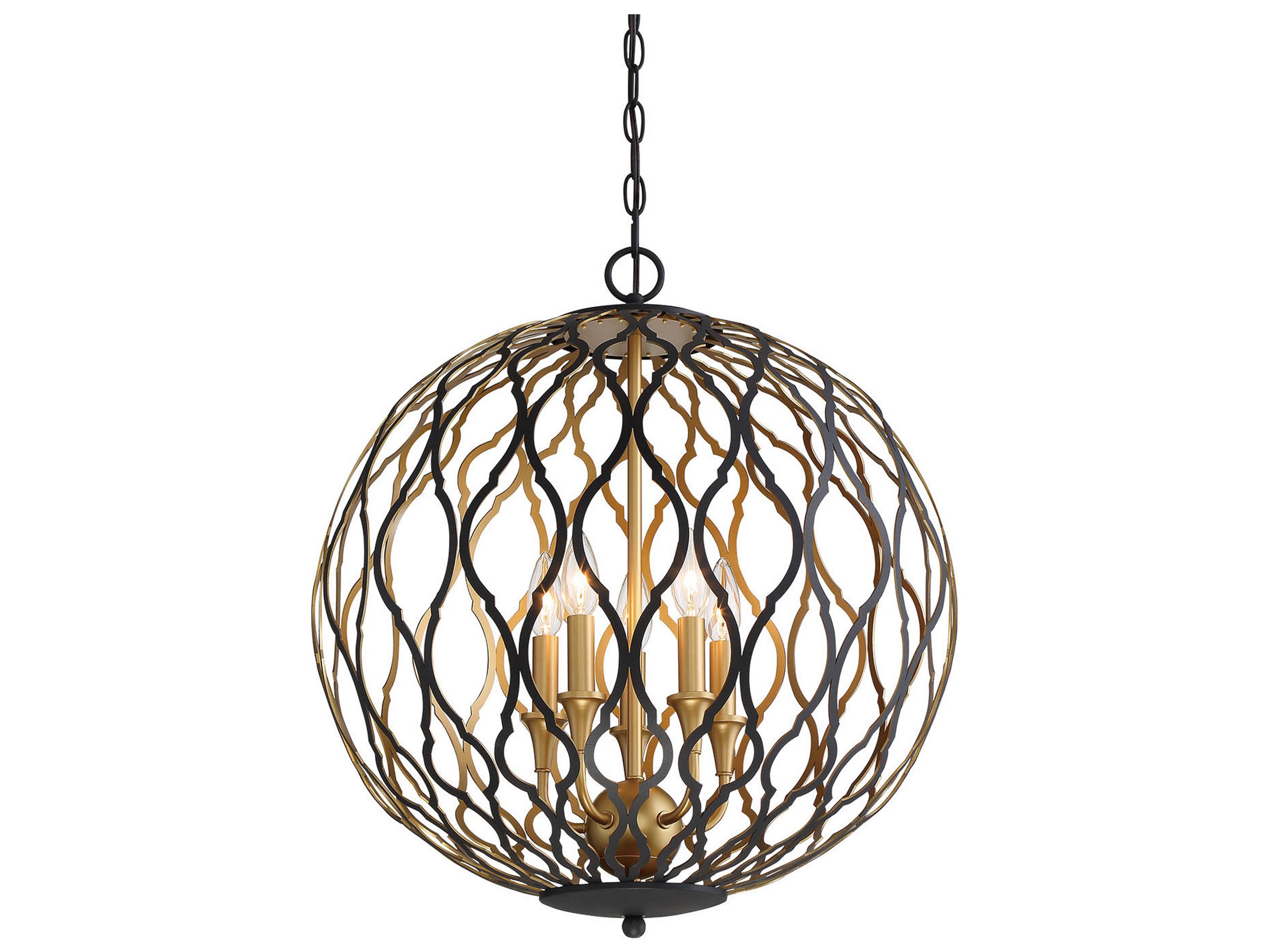 Minka Lavery Gilded Glam 5-Light Sand Coal Painted & Plated Honey Gold Black Geometric Pendant