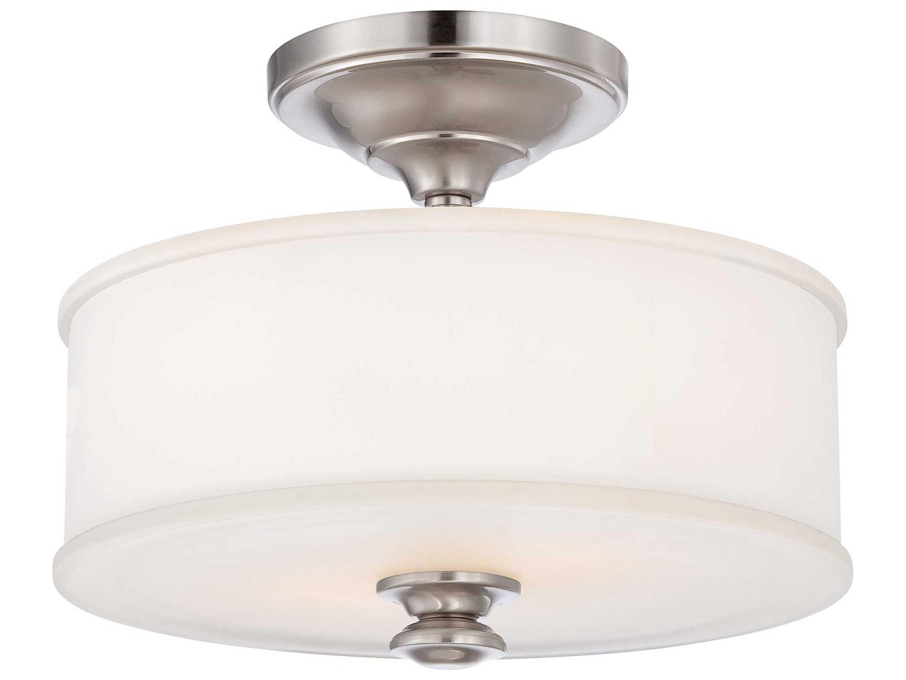 Minka Lavery Harbour Point Brushed Nickel Glass LED Dome Drum Semi Flush Mount