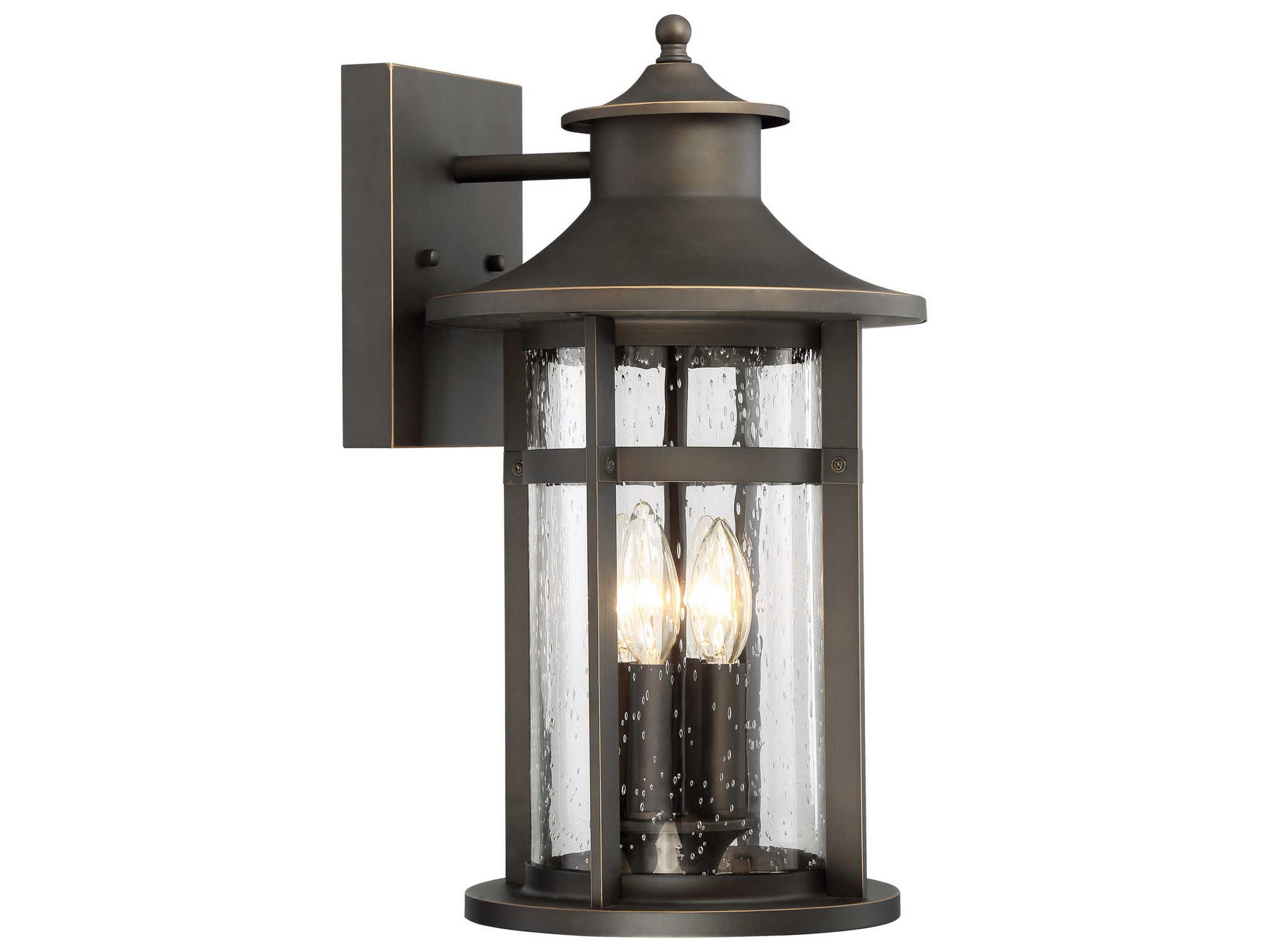 Highland Ridge Oil Rubbed Bronze with Gold Highlights Glass Outdoor Wall Light