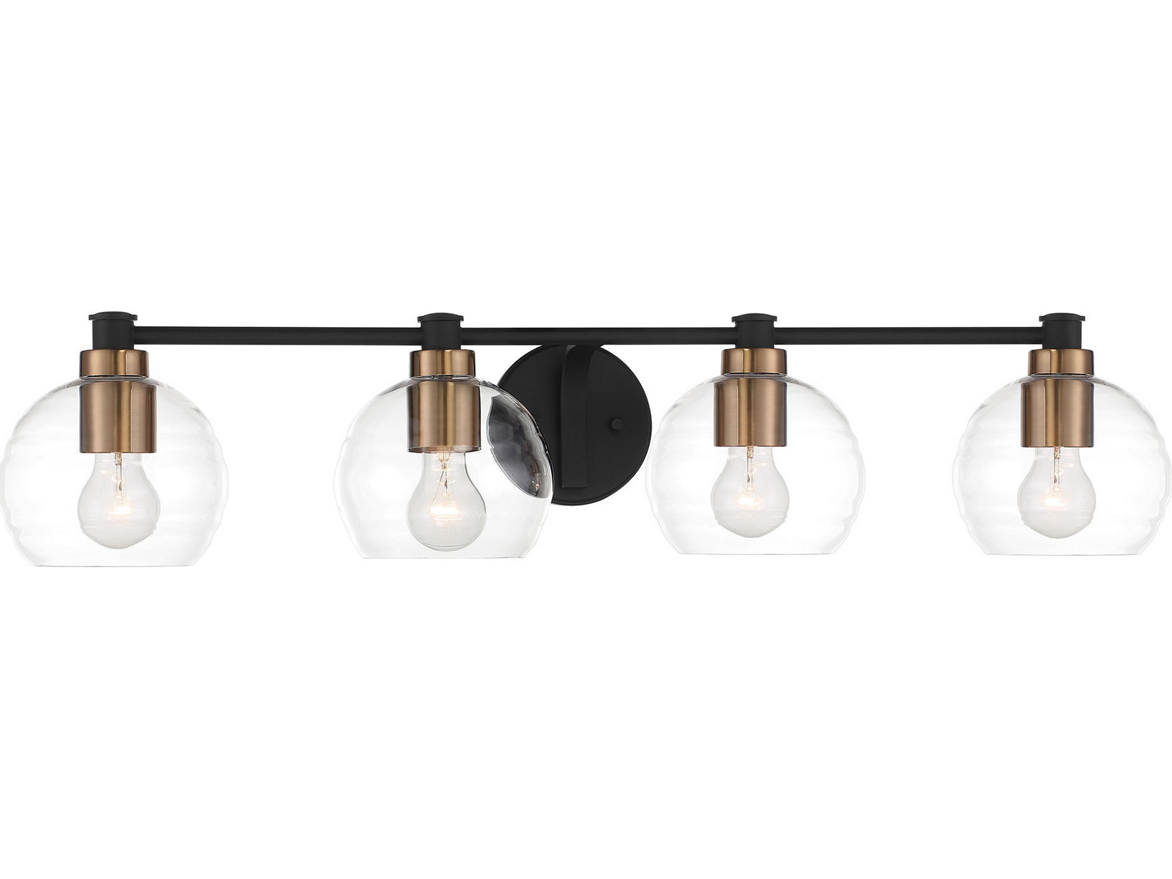 Minka Lavery Keyport 4-Light Sand Coal Natural Brushed Brass Black Glass LED Vanity Light