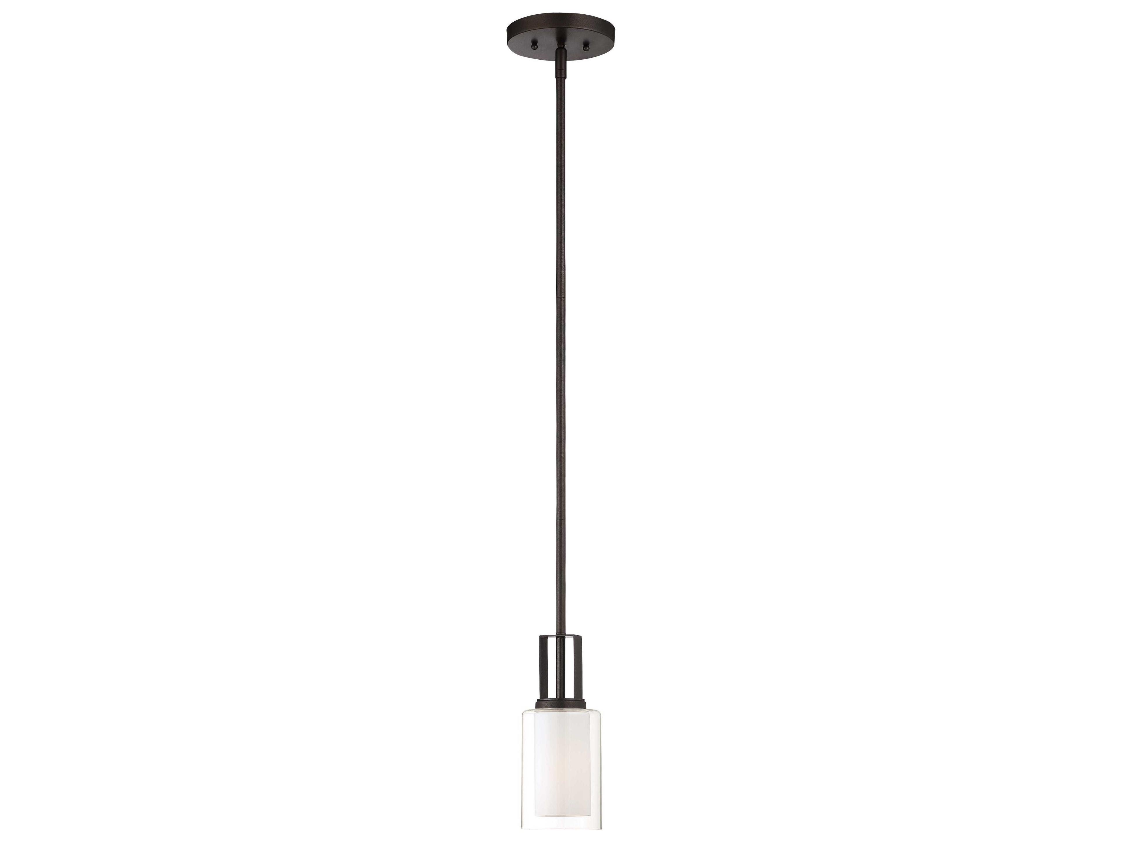 Minka Lavery Parsons Studio 1-Light Smoked Iron Black Glass Cylinder Mini Pendant