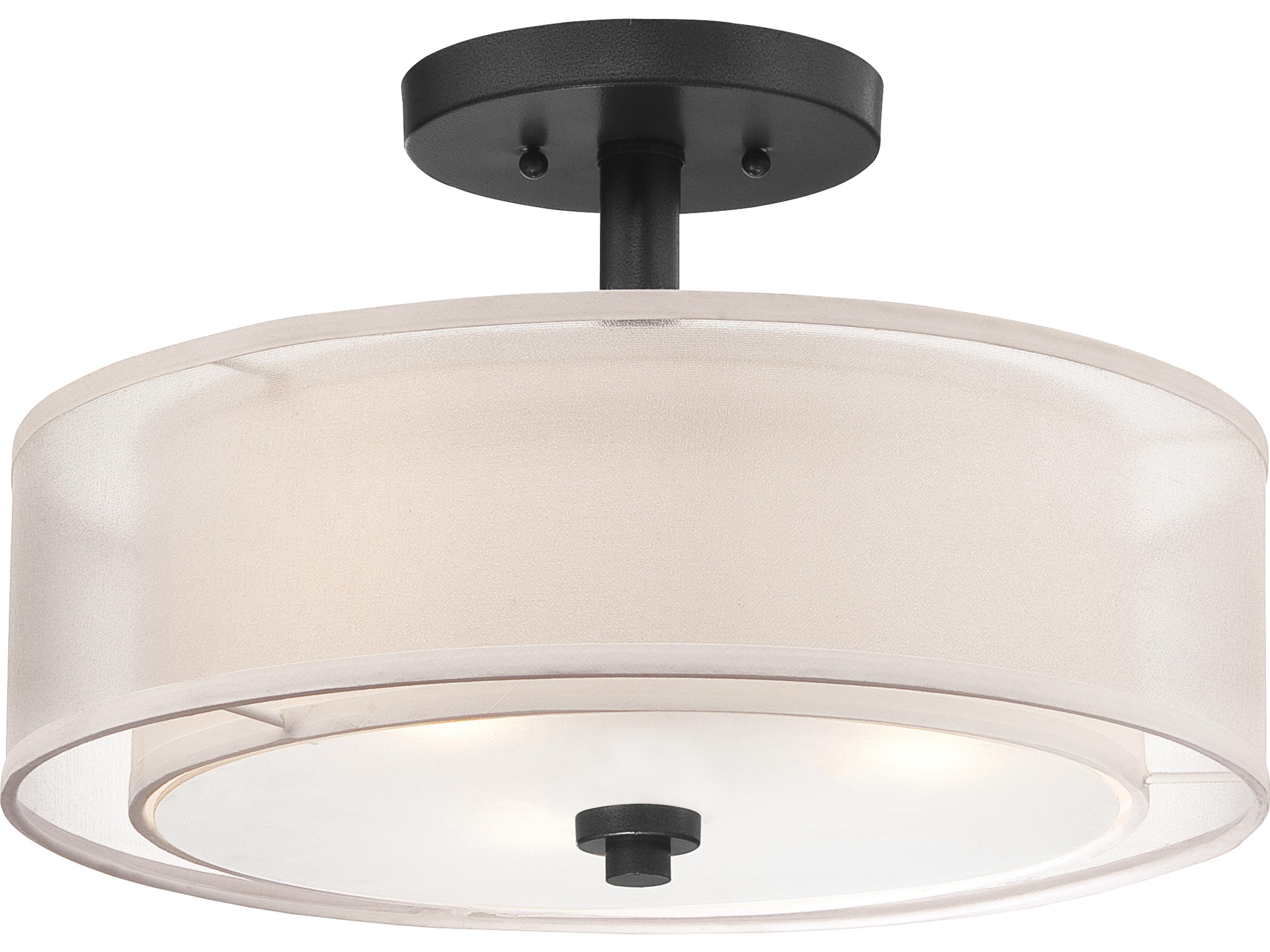 Minka Lavery Parsons Studio 3-Light Sand Coal Black Glass Drum Semi Flush Mount