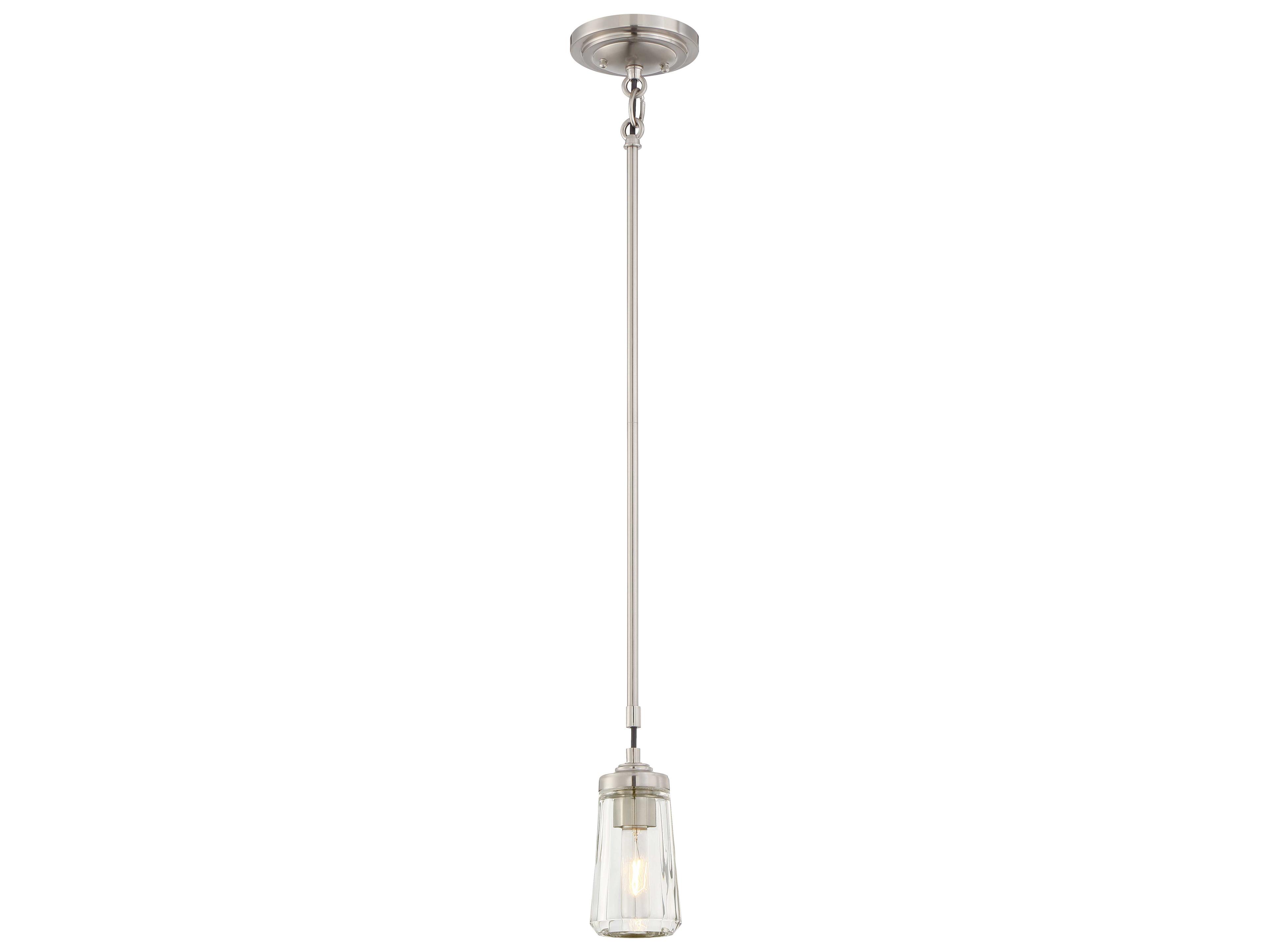 Minka Lavery Poleis 1-Light Brushed Nickel Glass Cylinder Mini Pendant