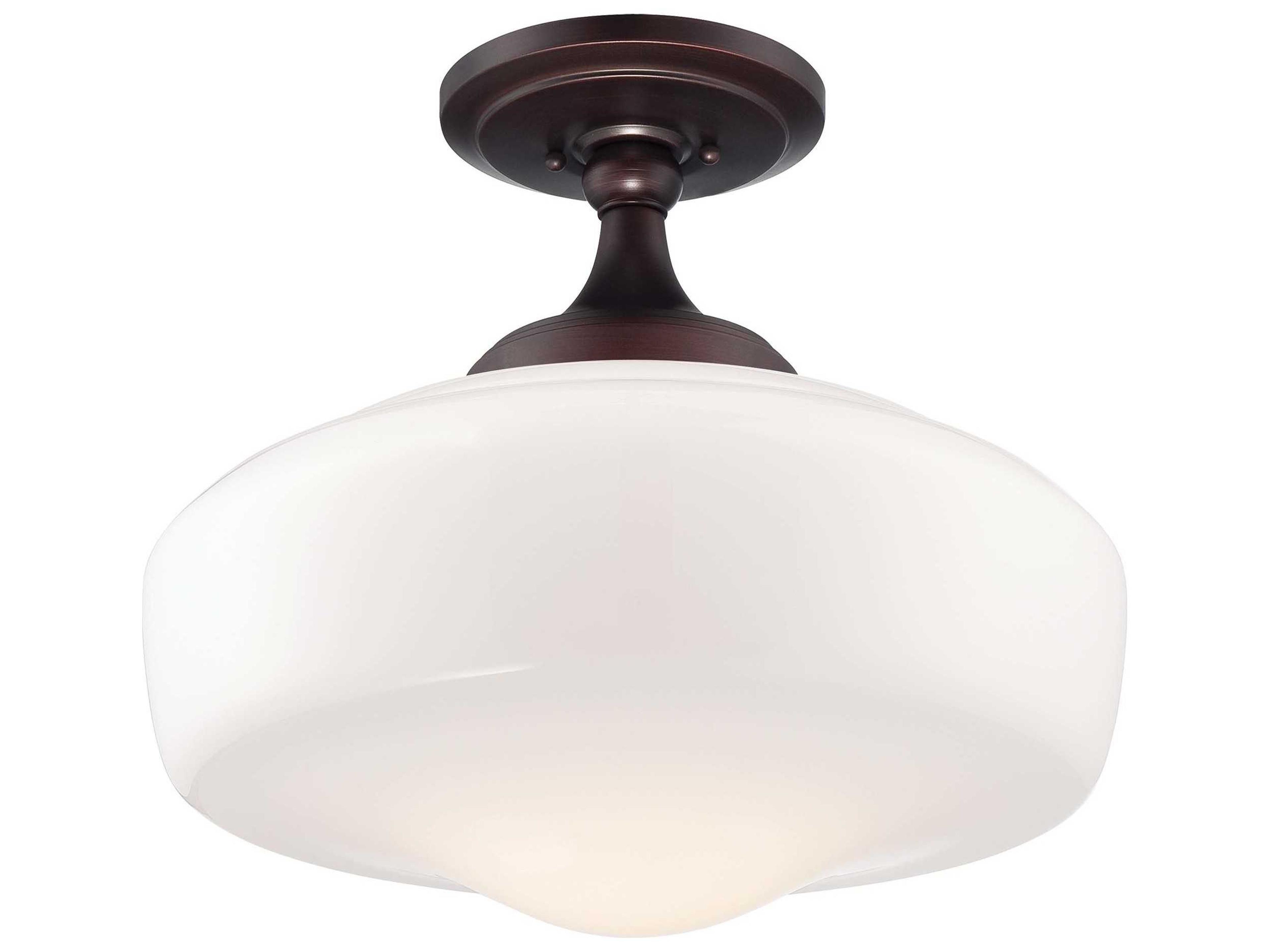 Minka Lavery Schoolhouse Brushed Bronze Glass LED Dome Linear Semi Flush Mount