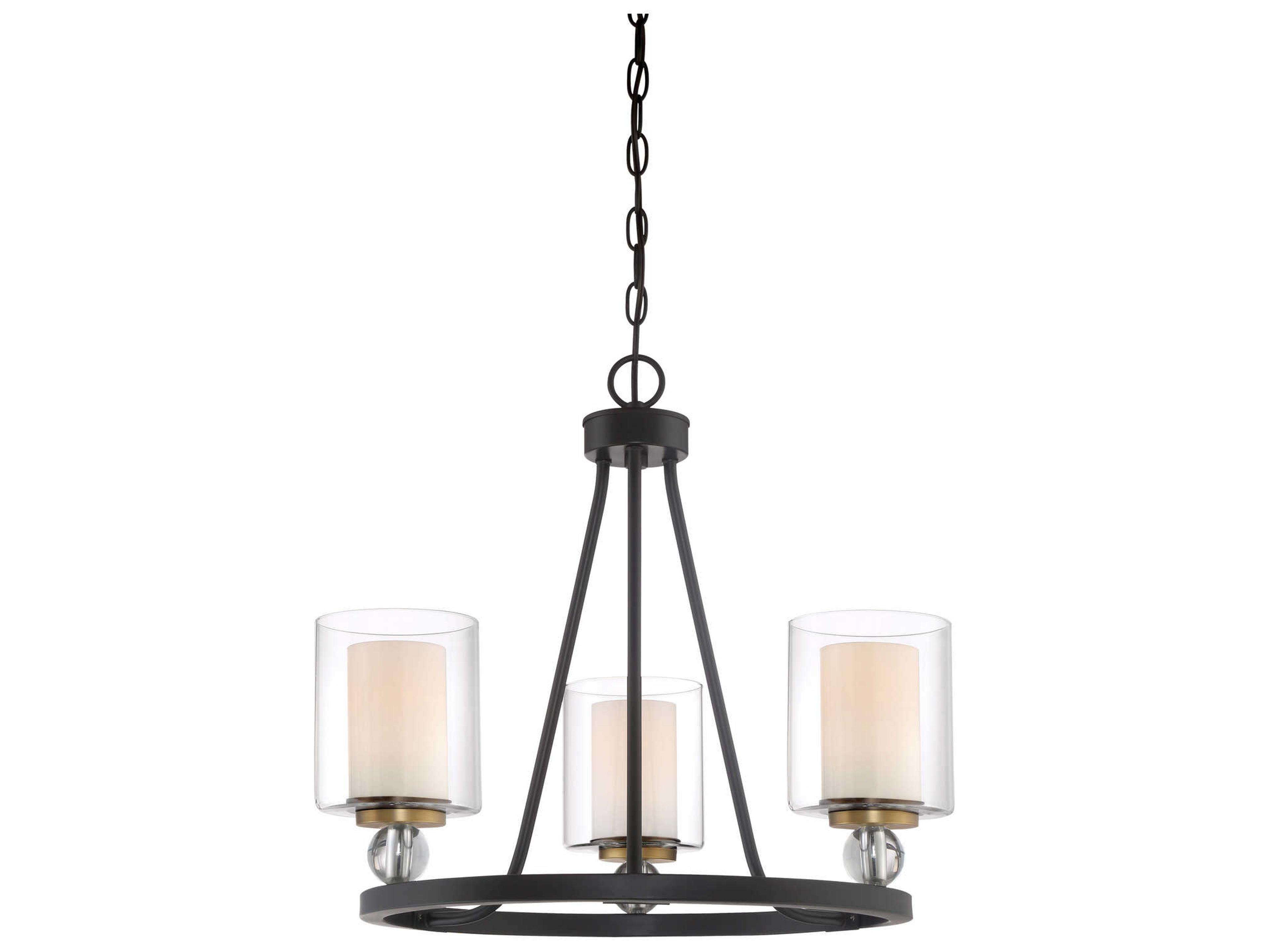 Minka Lavery Studio 5 3-Light Painted Bronze Natural Brushed Brass Glass Cylinder Chandelier