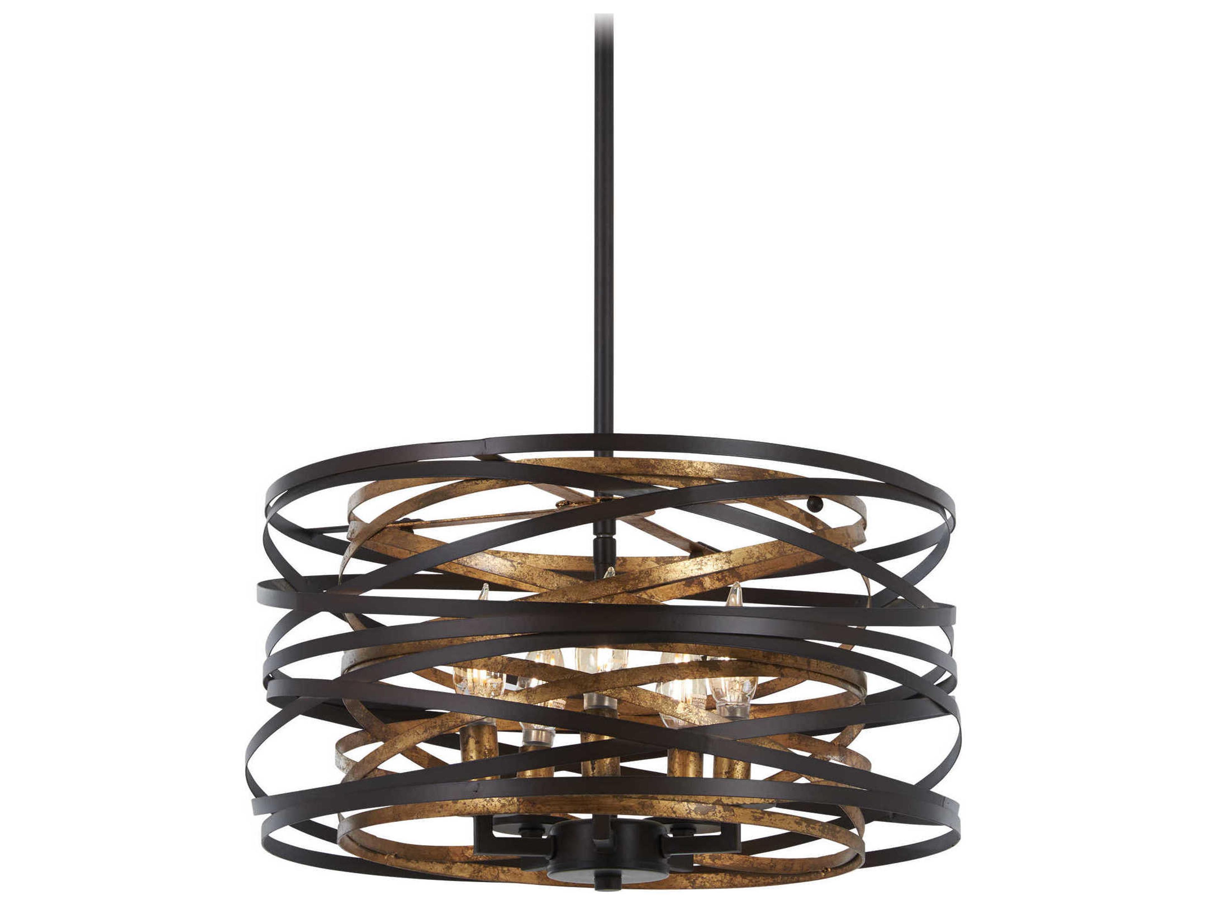 Minka Lavery Vortic Flow 5-Light Dark Bronze Mosaic Gold Candelabra Chandelier