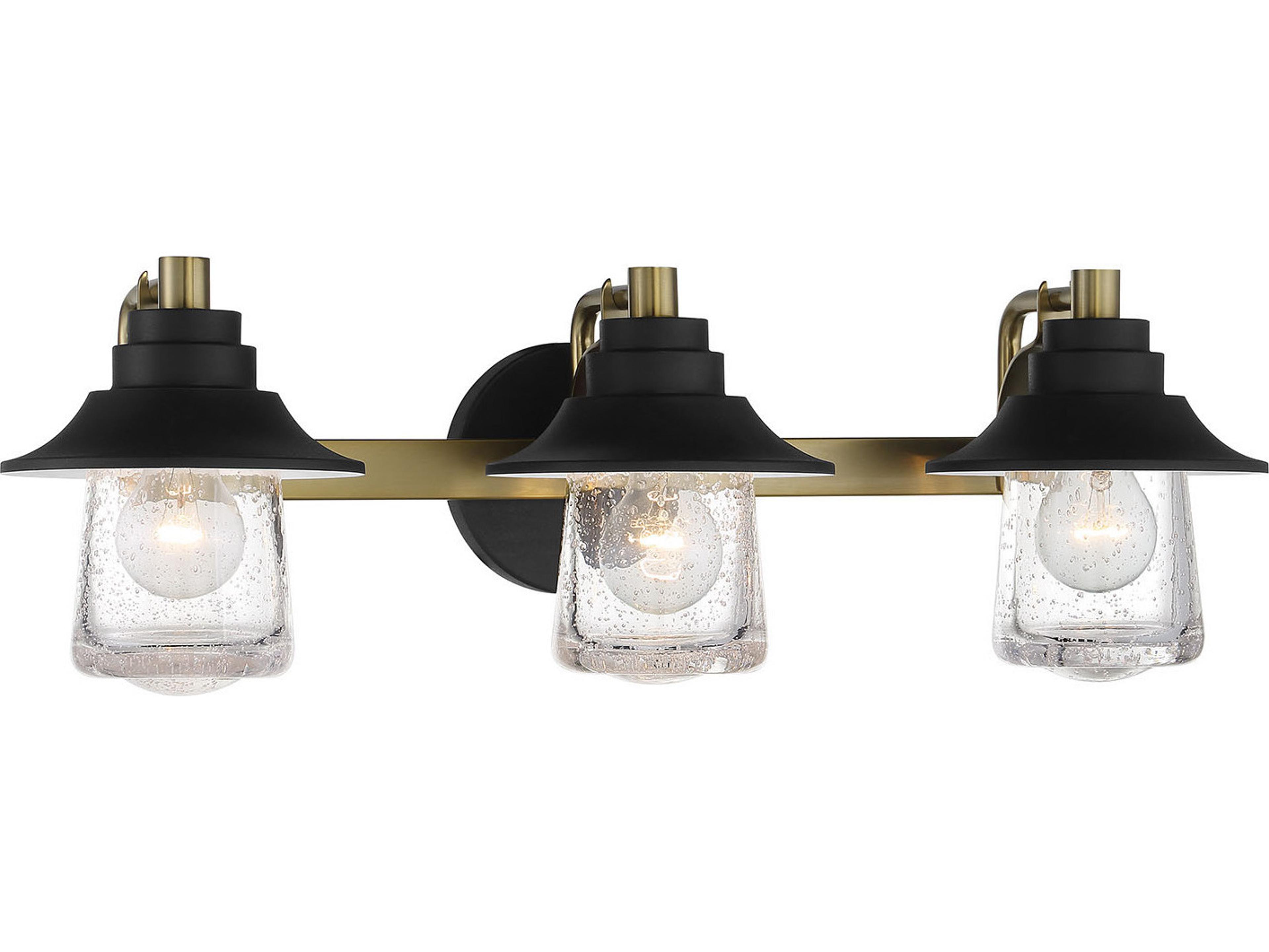 Minka Lavery Westfield Manor 3-Light Sand Coal Soft Brass Black Glass LED Vanity Light
