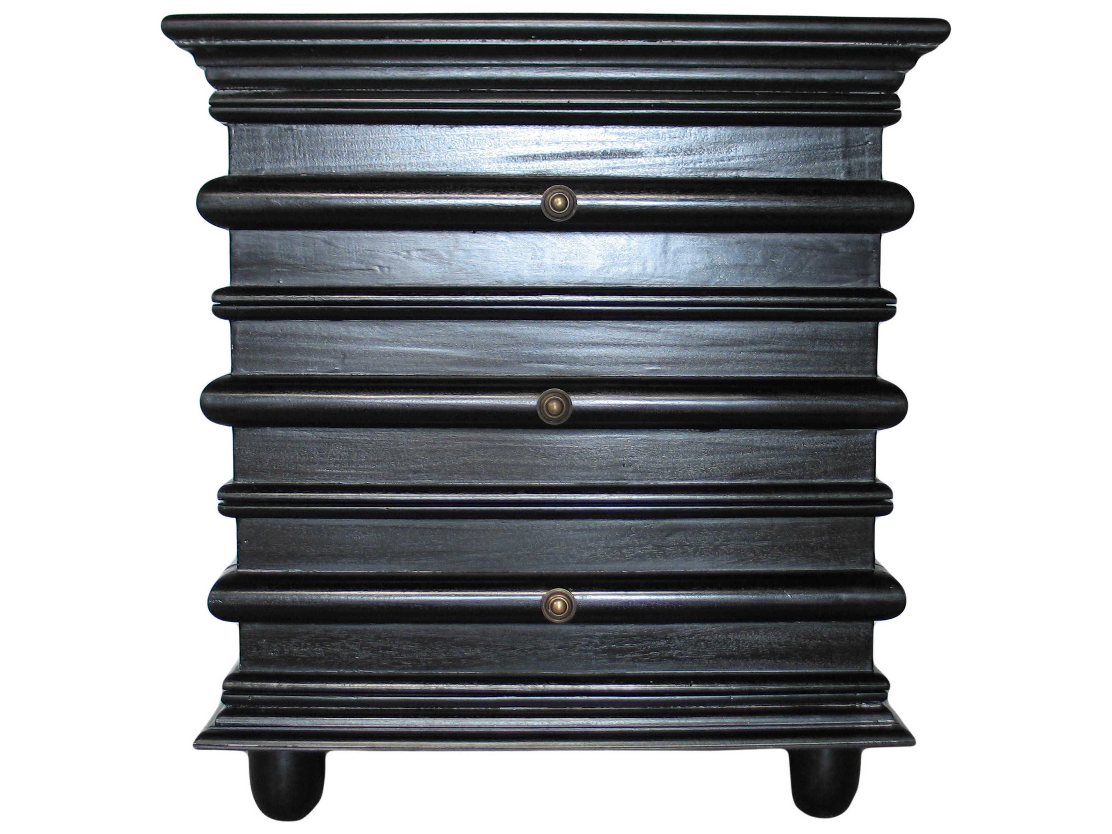Noir Bedroom Storage 3-Drawers Mahogany Wood Nightstand