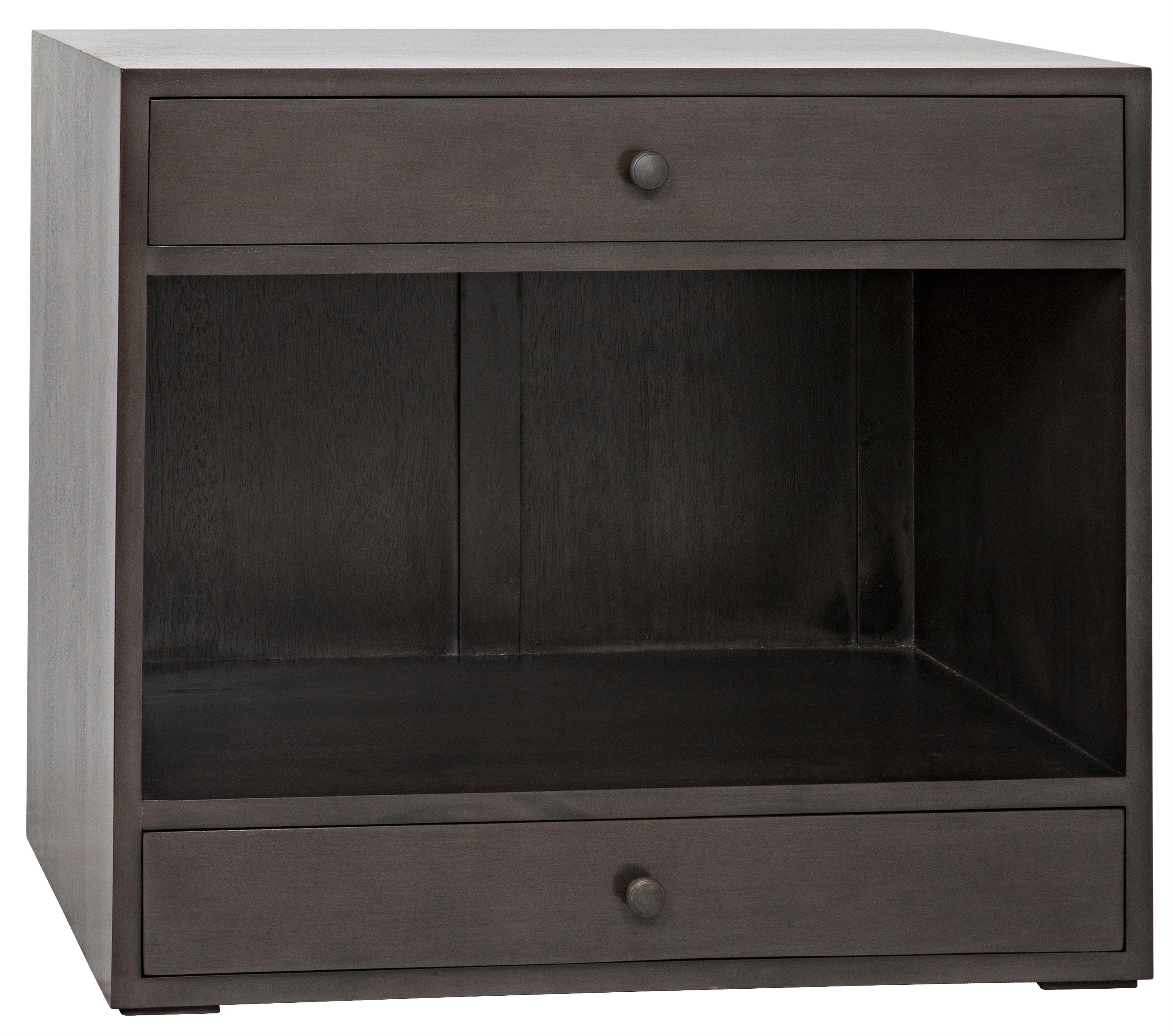 Noir Bedroom Storage 2-Drawers Brown Mahogany Wood Nightstand