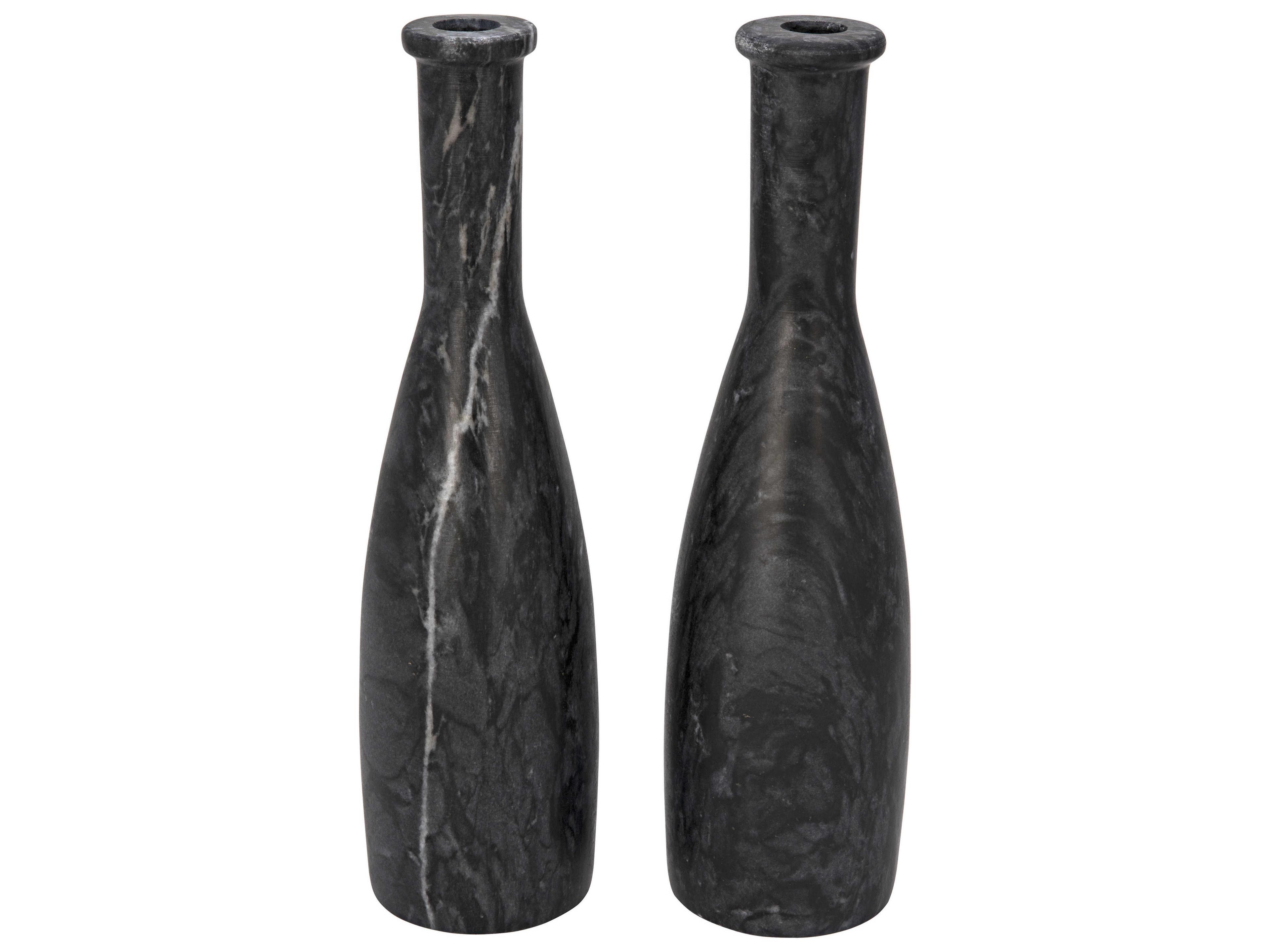 Noir Moris Decorative Candle Holder Set of 2 Black Marble