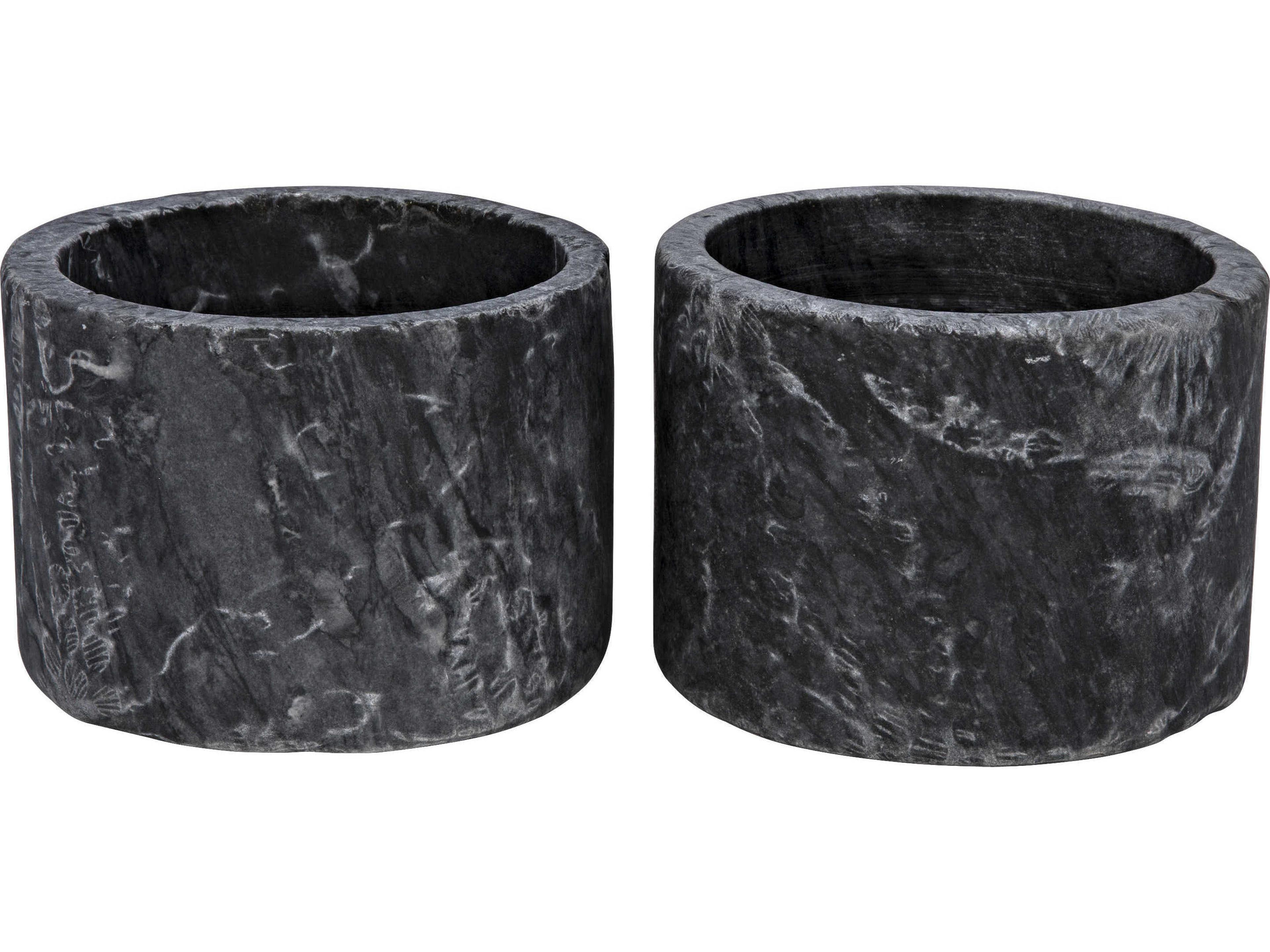 Noir Syma Decorative Candle Holder Set of 2 Black Marble