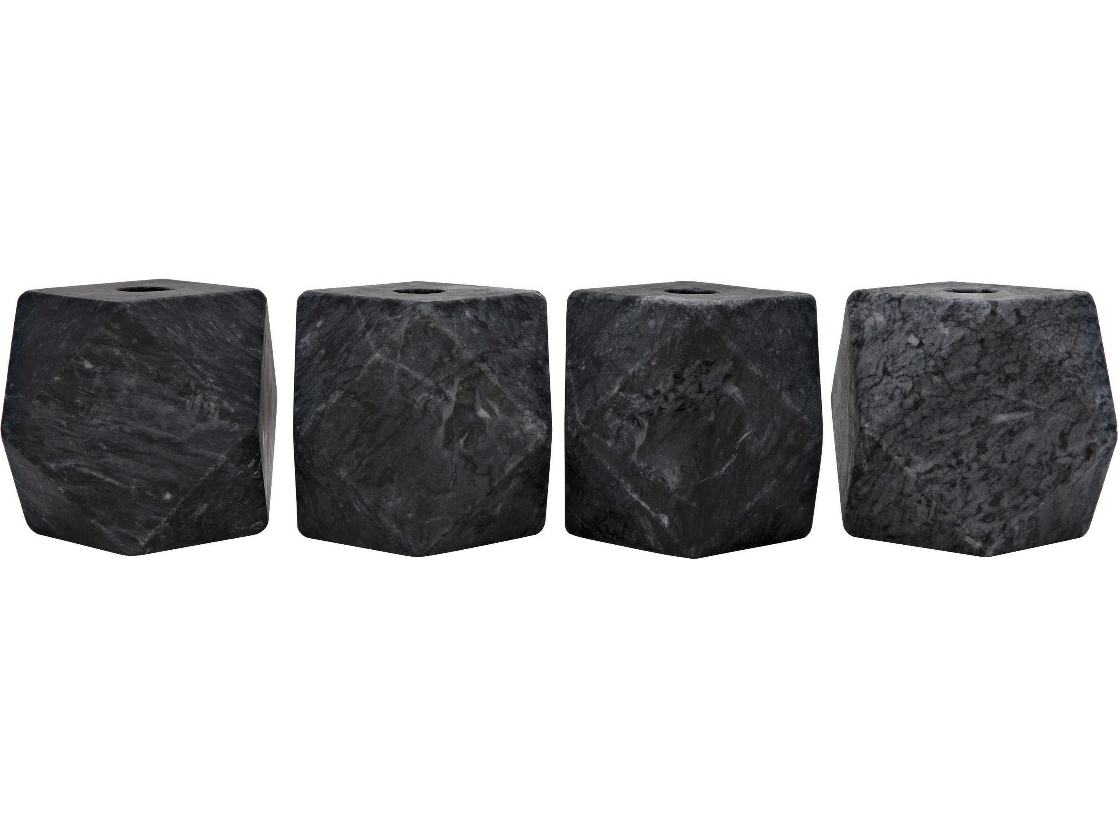 Noir Polyhedron Decorative Candle Holder Set of 4 Black Marble