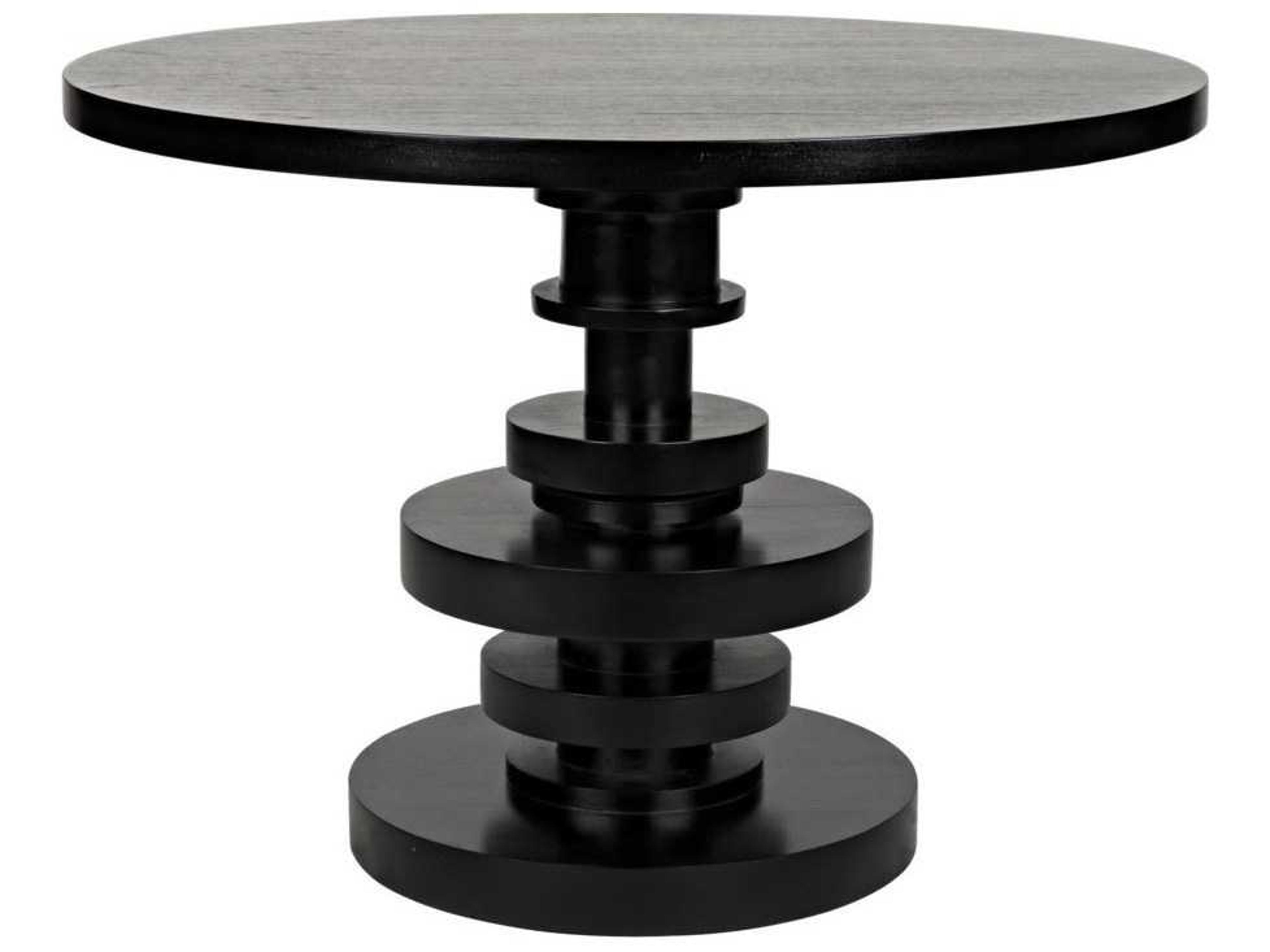 Noir Corum Round Wood Hand Rubbed Black Dining Table