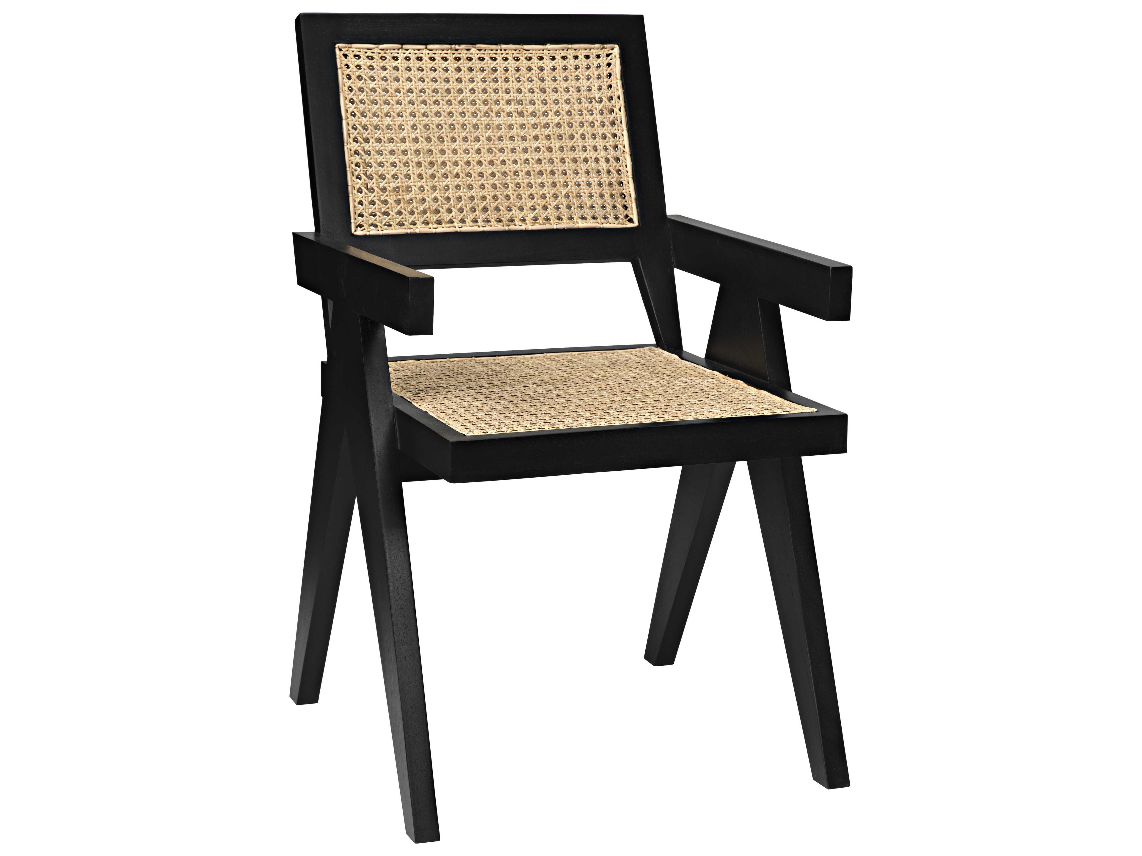 Noir Teak Wood Beige Arm Dining Chair