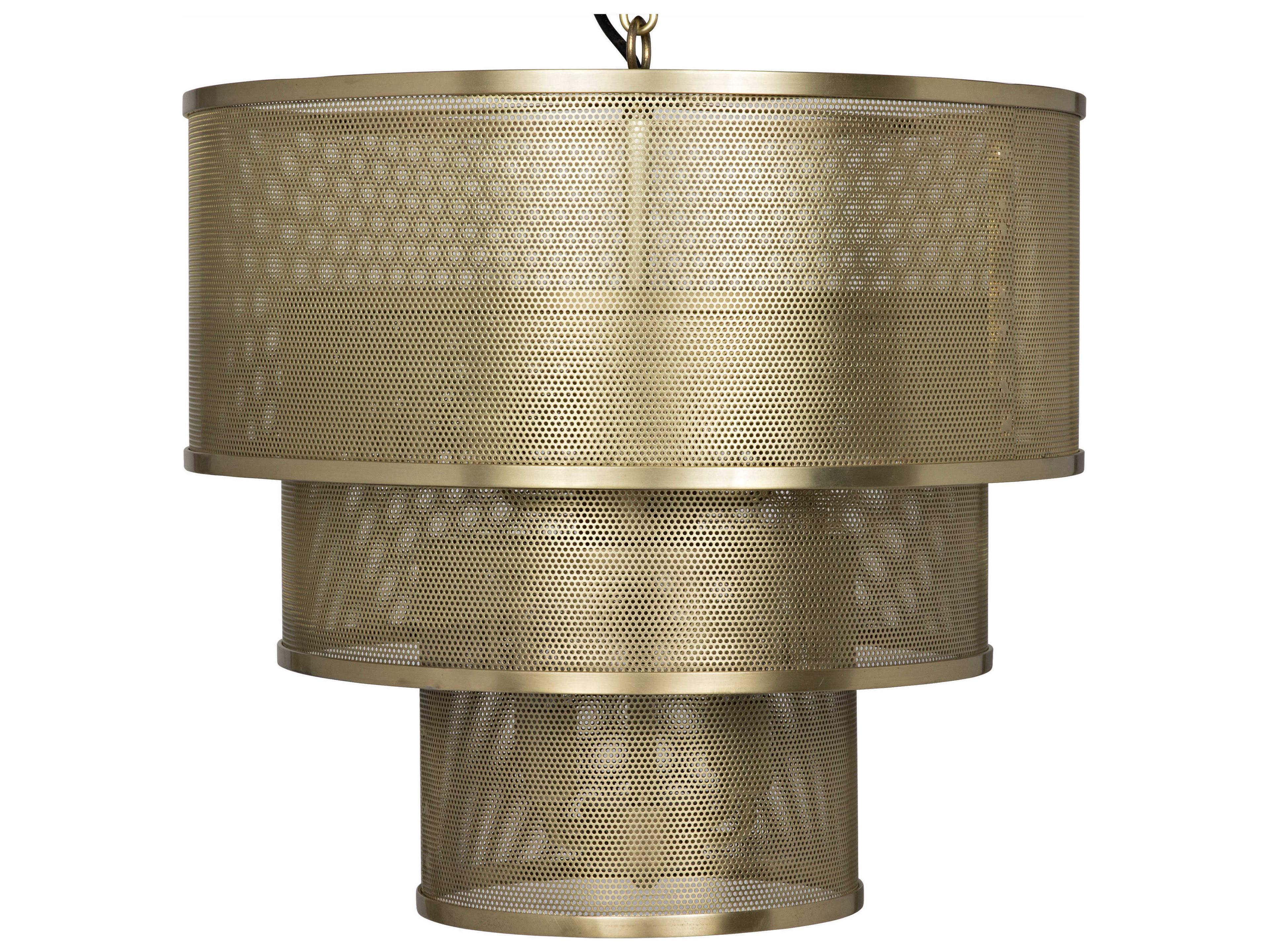 Noir Fixed Lighting 8-Light Antique Brass Round Tiered Chandelier
